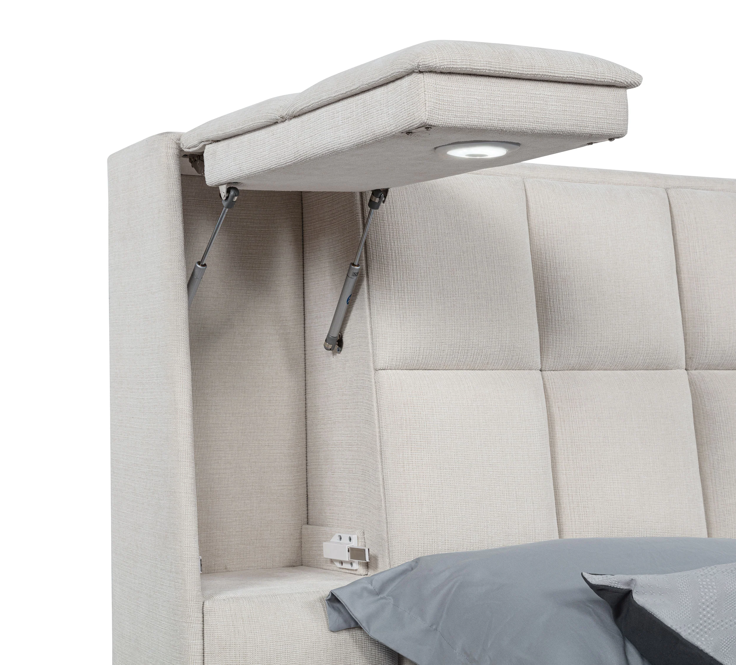 Dreux Cream Upholstered Eastern King Panel Platform Bed - Image 10
