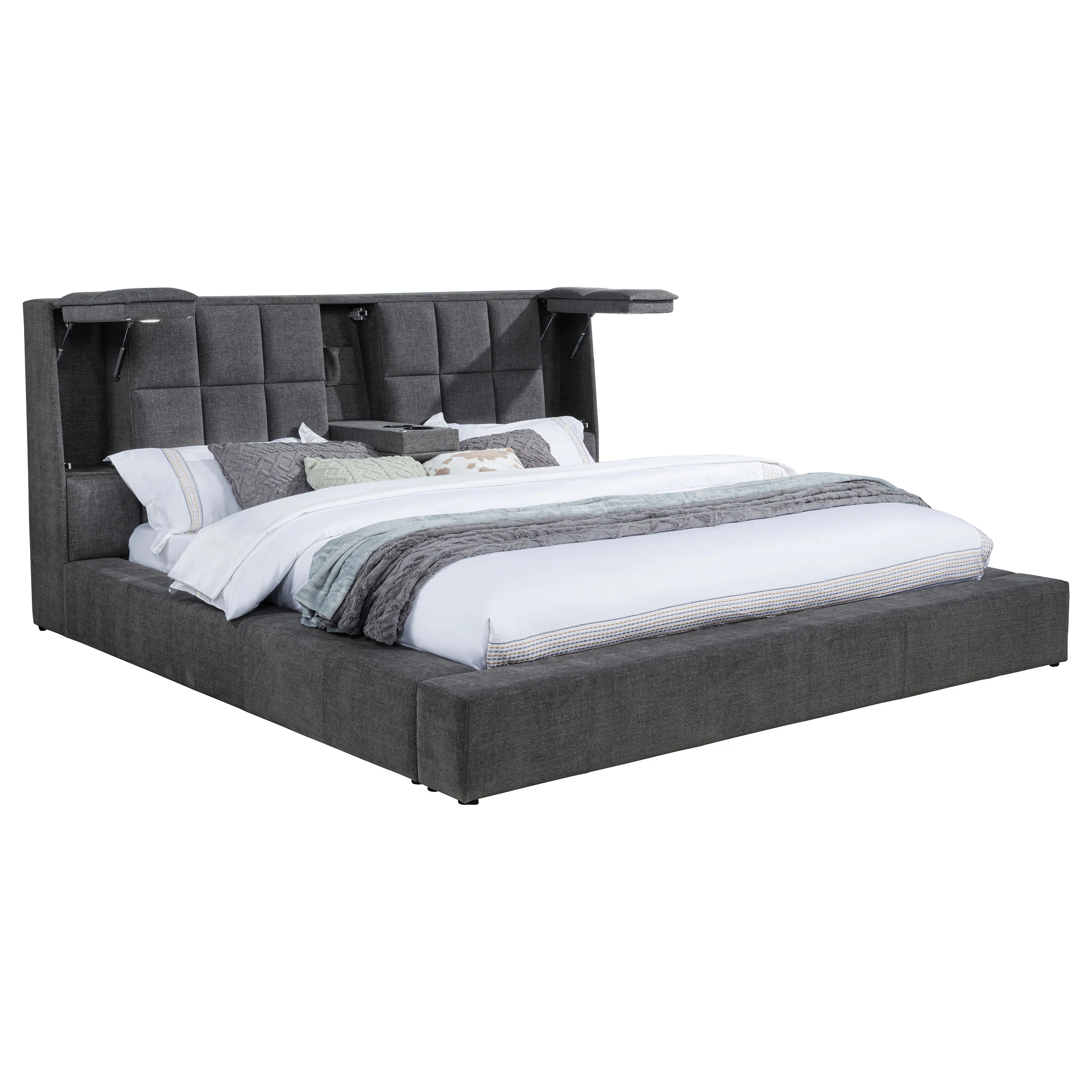 Dreux Grey Upholstered California King Panel Platform Bed - Image 5