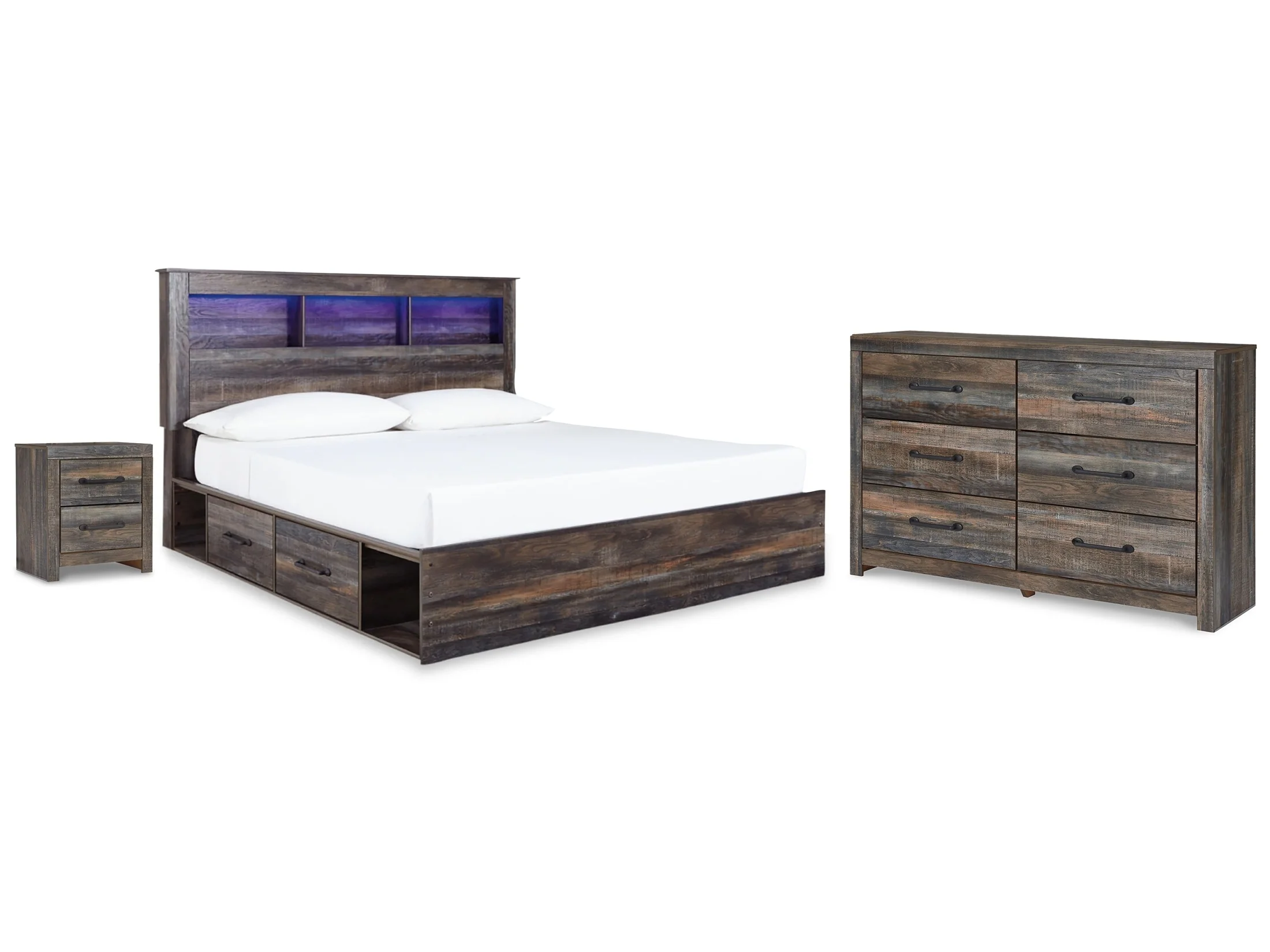Drystan Multi King Bookcase Storage Bed, Dresser and Nightstand