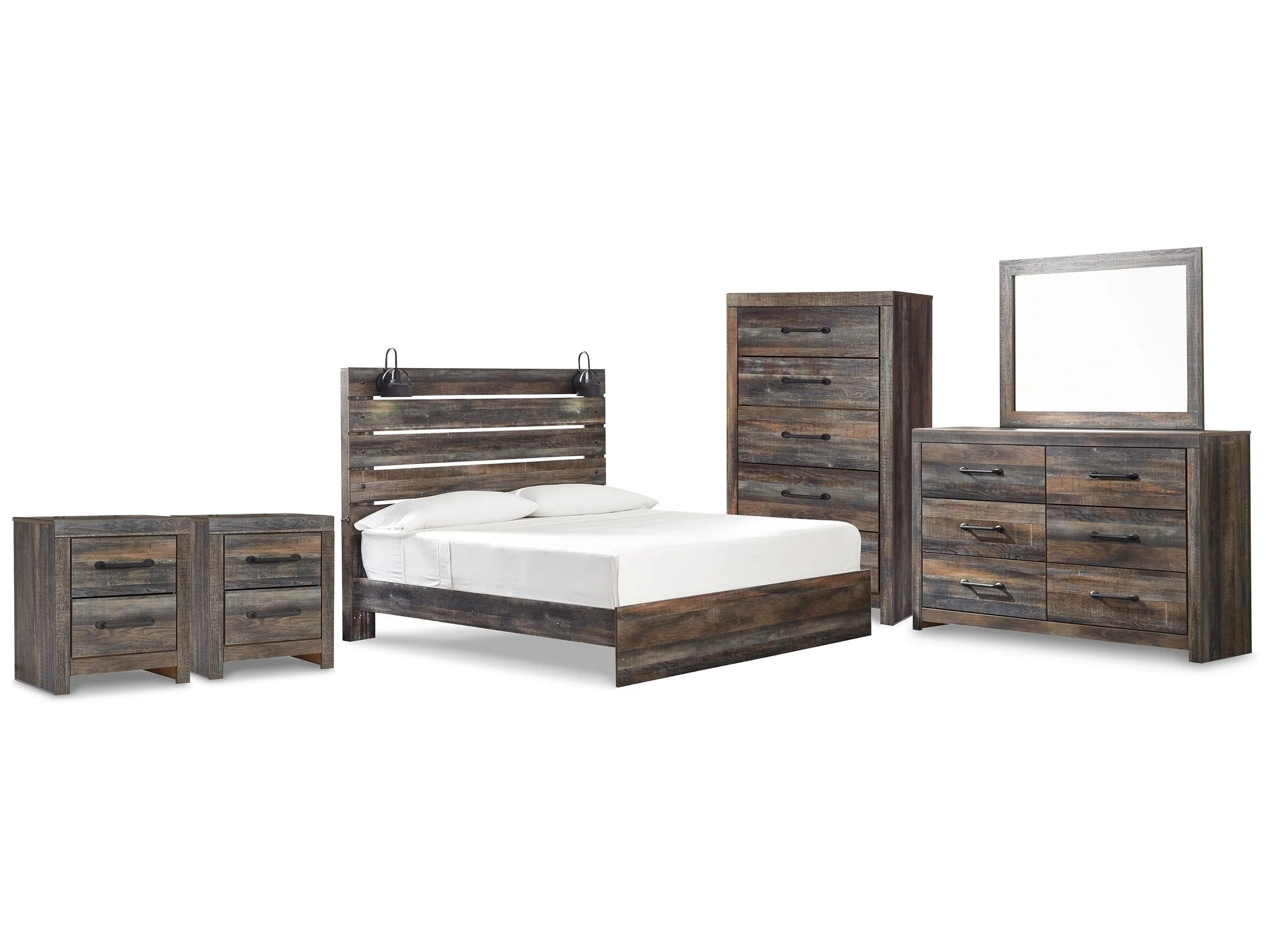 Drystan Multi King Panel Bedroom Set with Dresser, Mirror and 2 Nightstands (Online Special Price) - Image 2