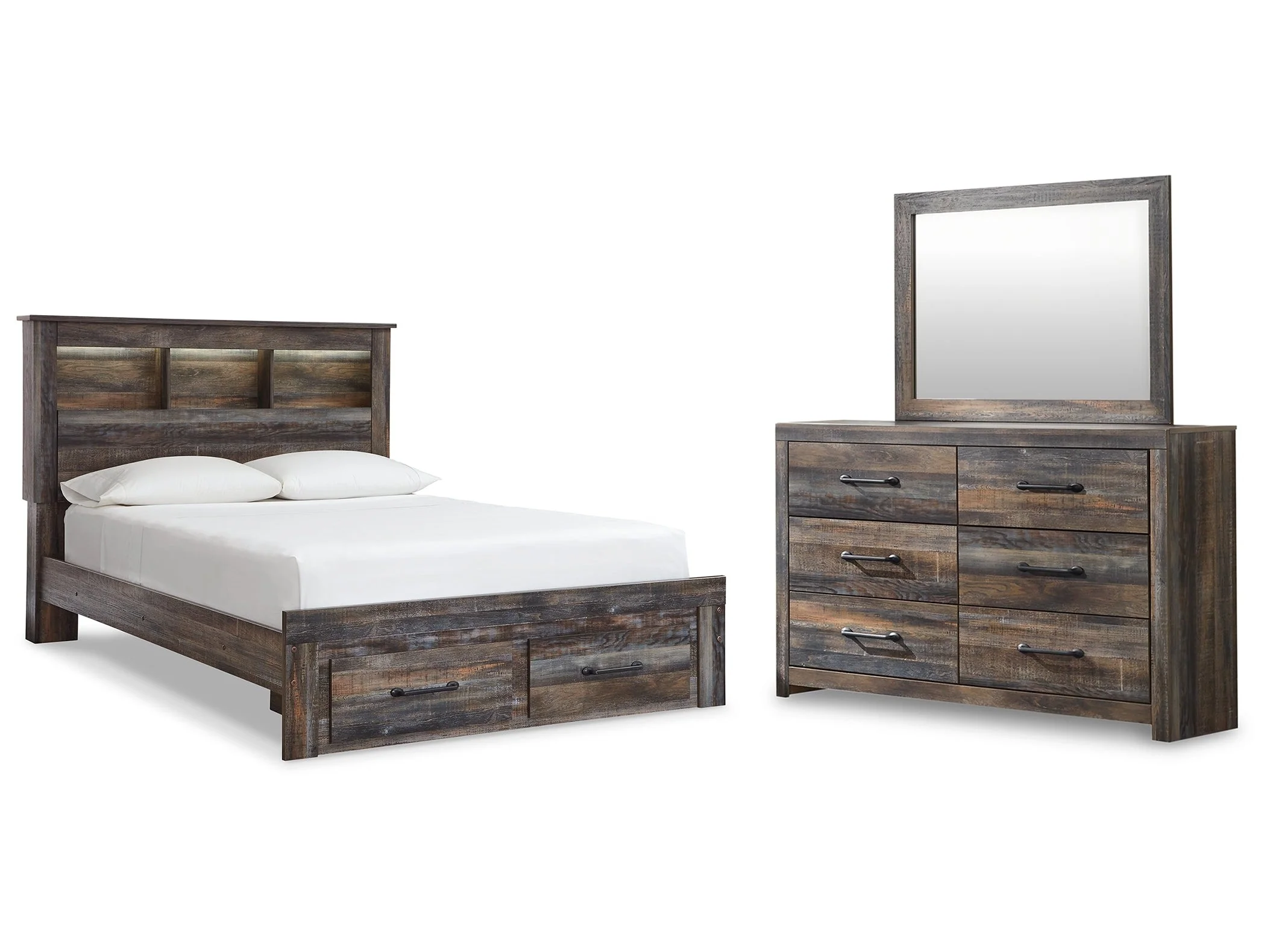 Drystan Multi Queen Bookcase Storage Bed, Dresser and Mirror (Online Special Price)