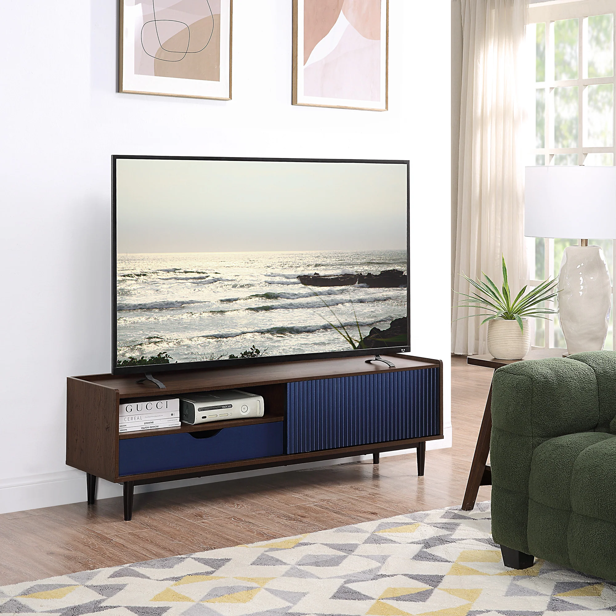Duane 4 Piece Living Room Set in Dark Brown and Navy Blue - Image 5