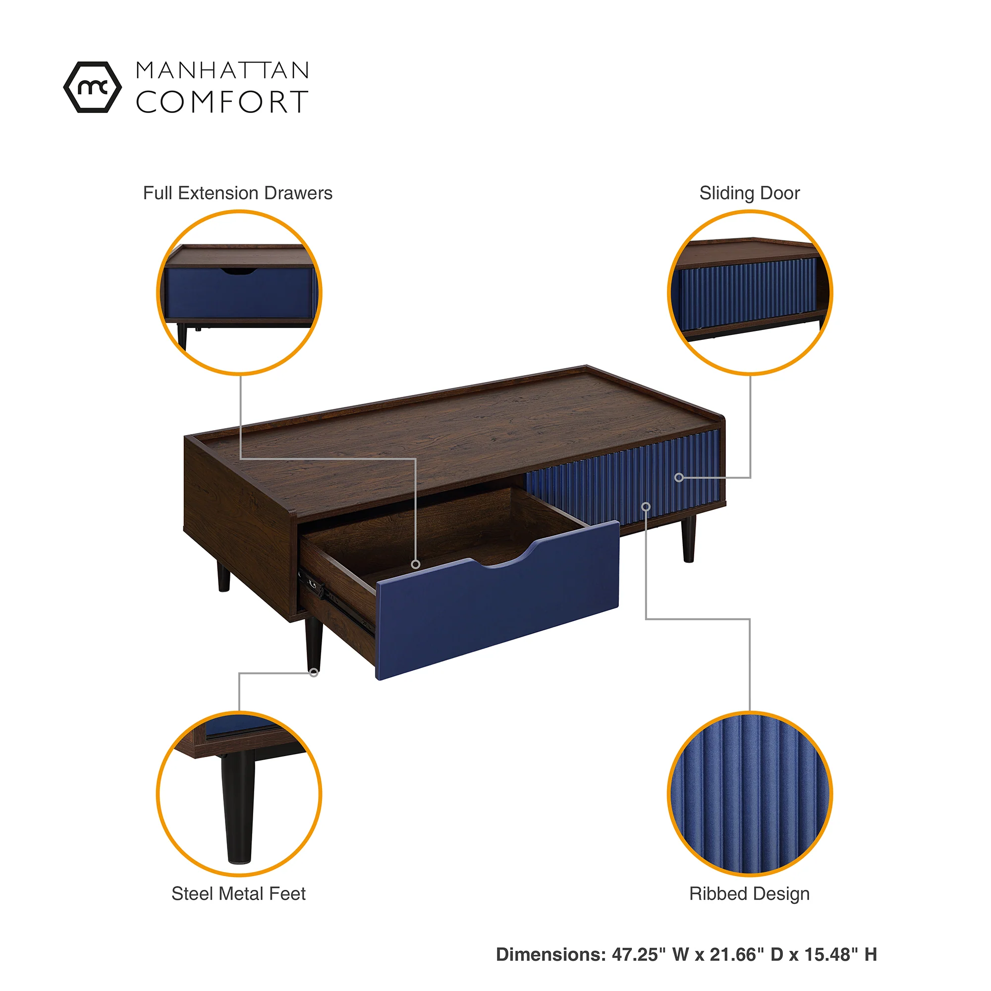 Duane Coffee Table in Dark Brown and Navy Blue - Image 4