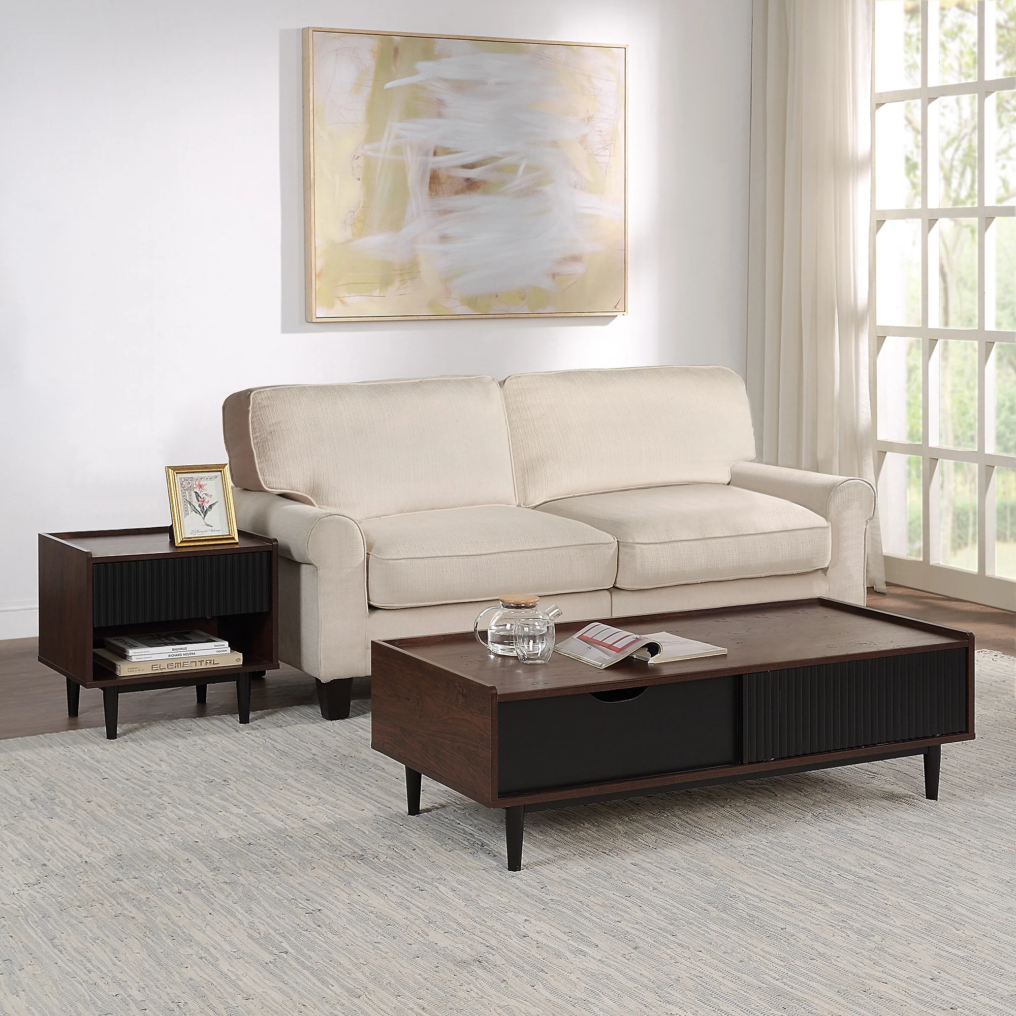 Duane End Table and Coffee Table in Dark Brown and Black - Image 2