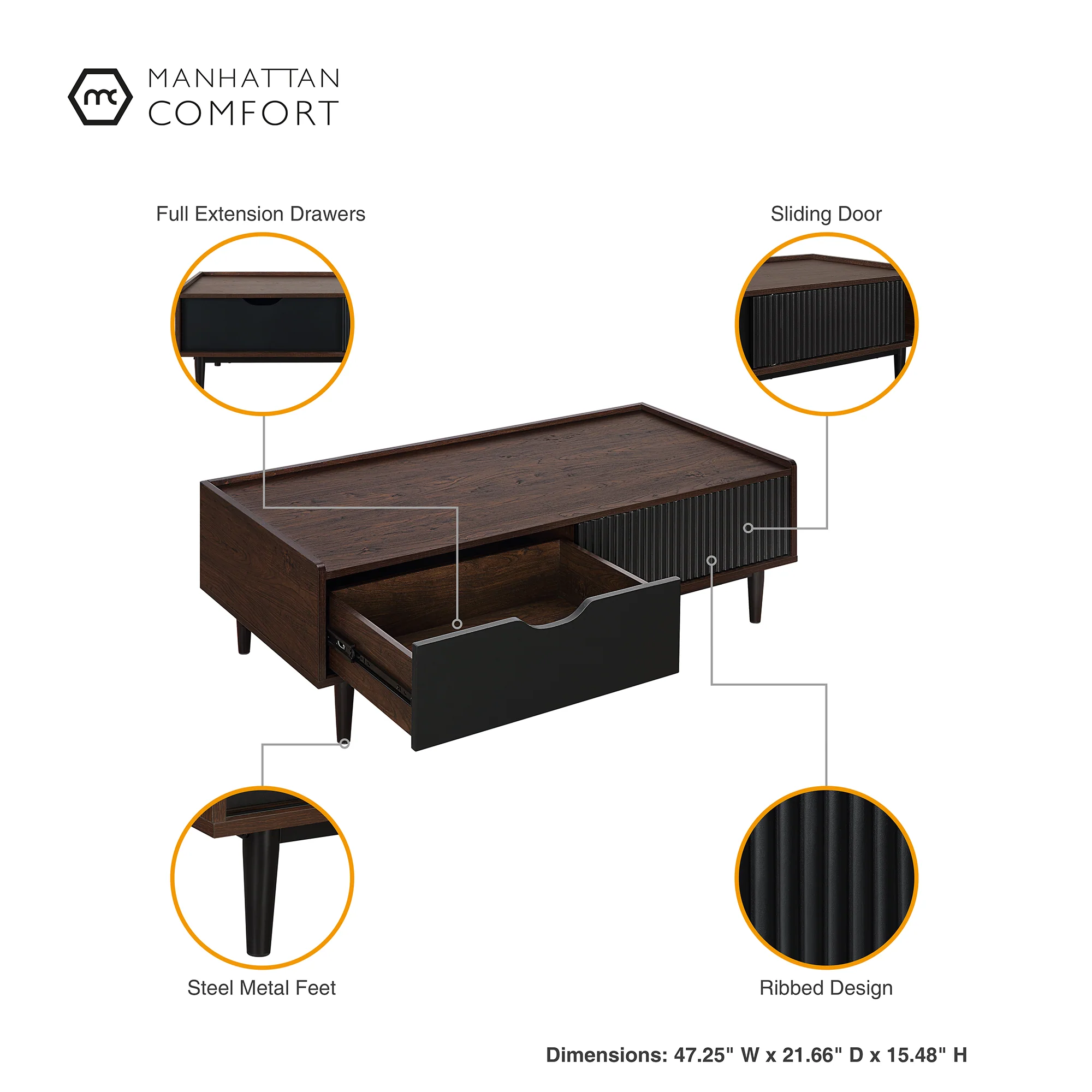 Duane End Table and Coffee Table in Dark Brown and Black - Image 8