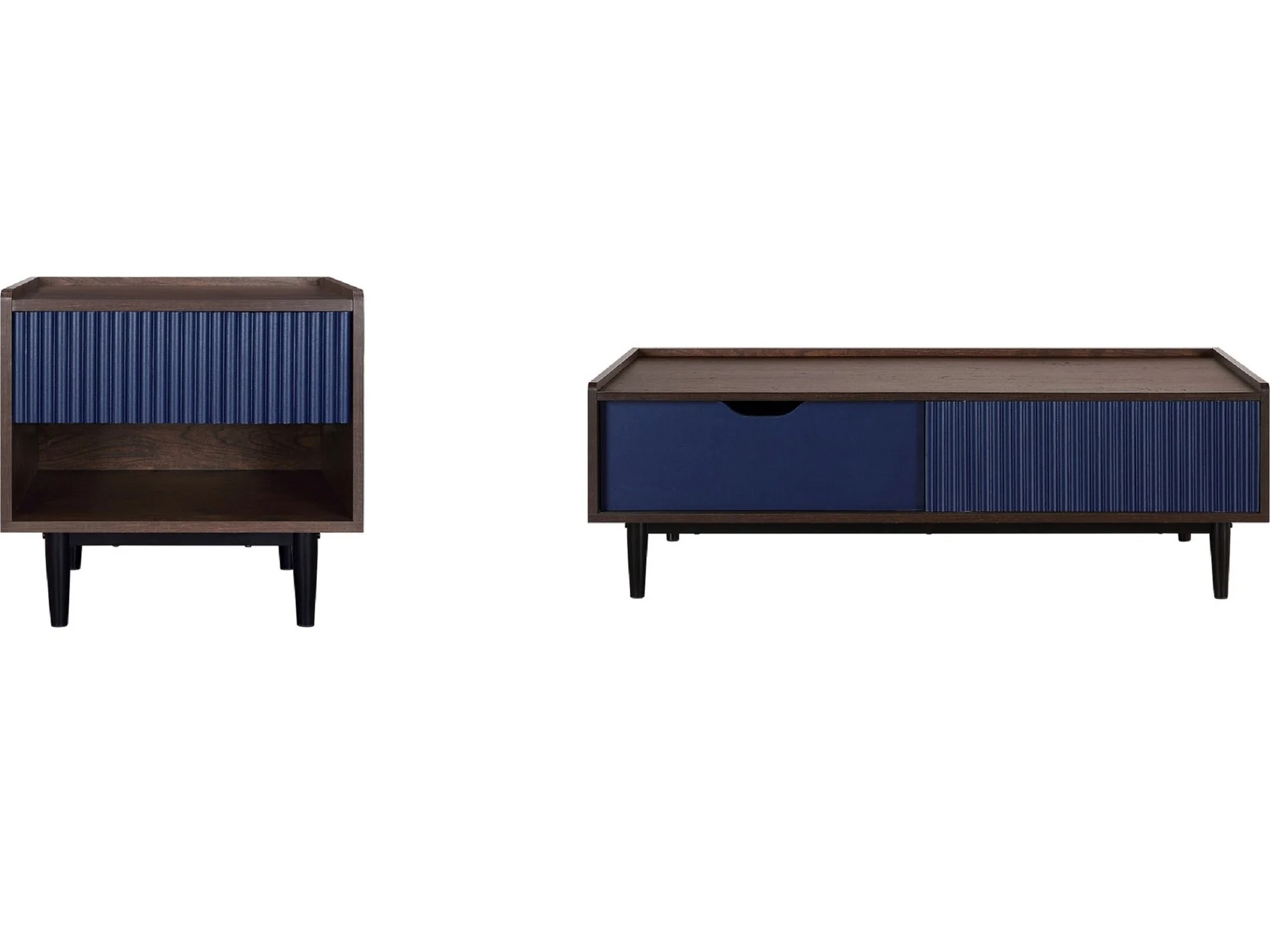 Duane End Table and Coffee Table in Dark Brown and Navy Blue