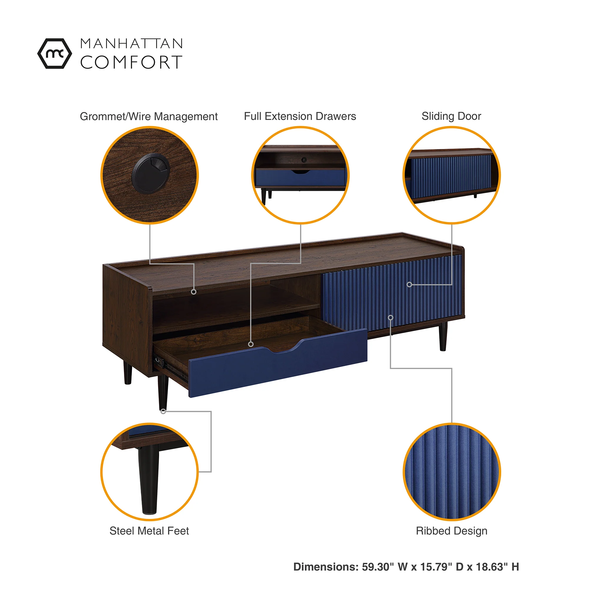 Duane TV Stand in Dark Brown and Navy Blue - Image 4