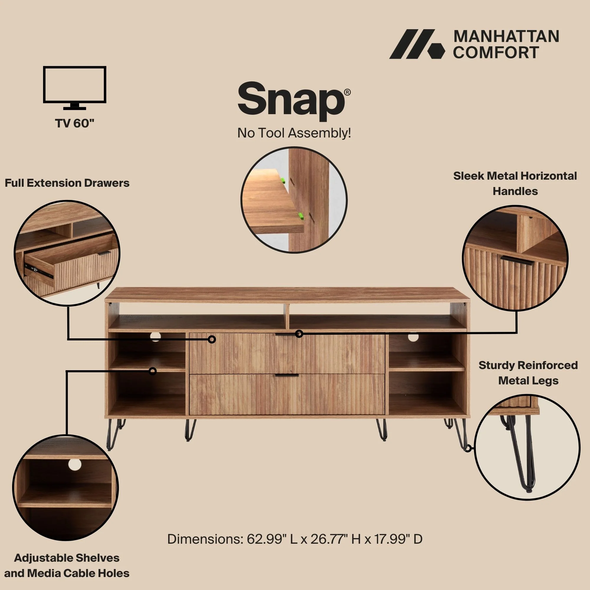 DUMBO 63" TV Stand in Golden Brown - Image 4