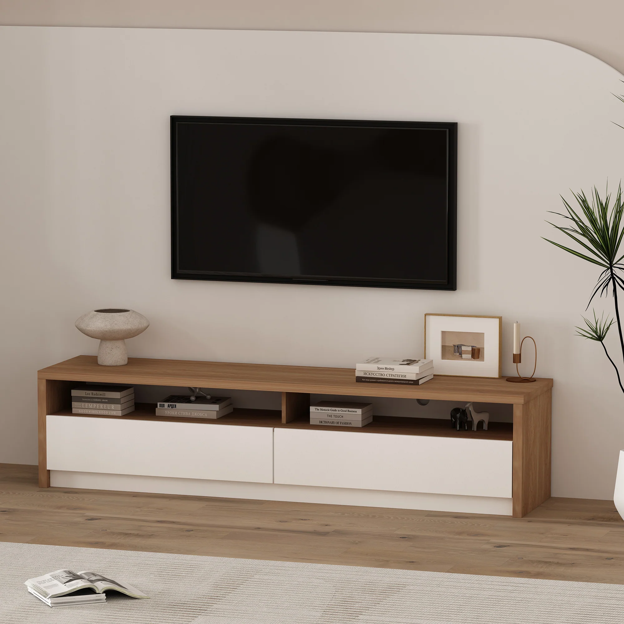 Duncan 70" TV Stand in Maple and Off White - Image 2