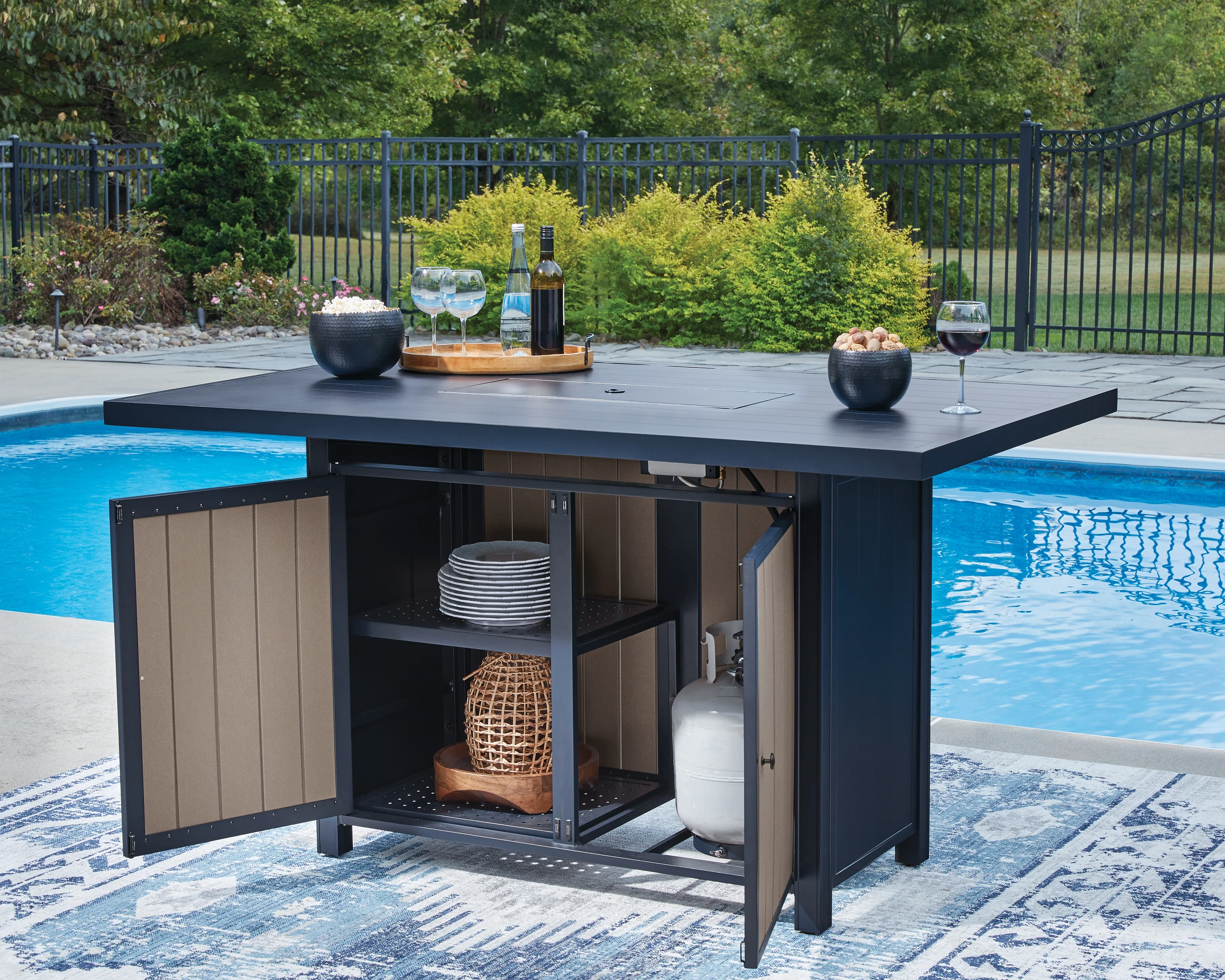 East Beach Navy Blue/Driftwood RECT Bar Table w/Fire Pit - Image 2