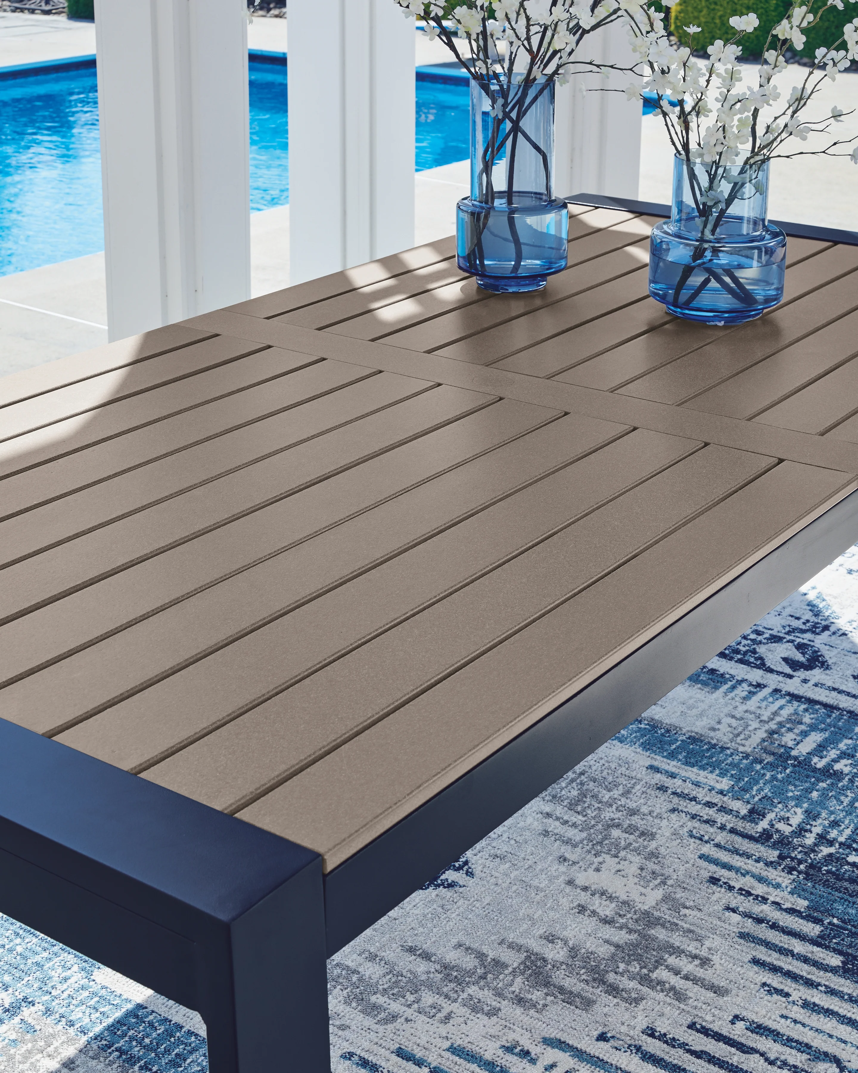 East Beach Navy Blue/Driftwood RECT Dining Table w/UMB OPT - Image 2