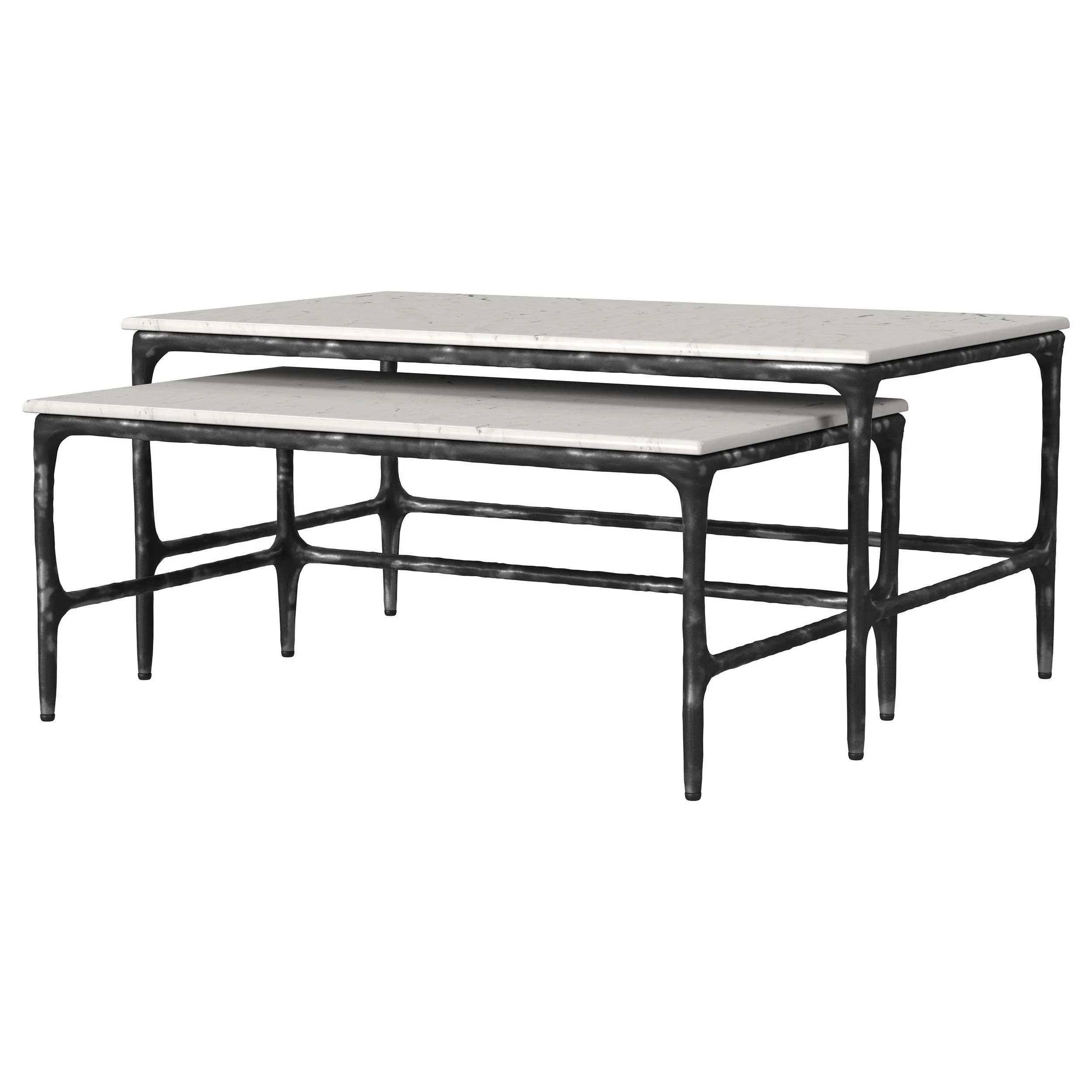 Ebby White 2-piece Genuine Marble Top Nesting Coffee Tables - Image 4