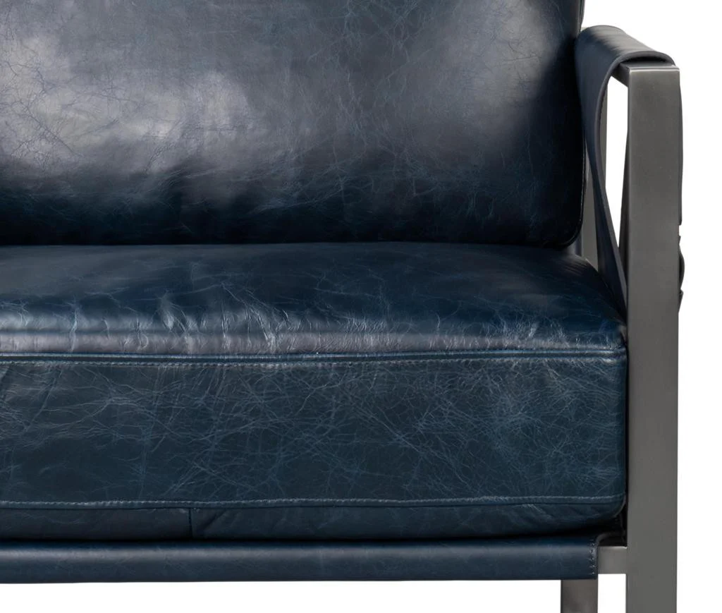 Edmonds Blue Distilled Leather Chair - Image 11