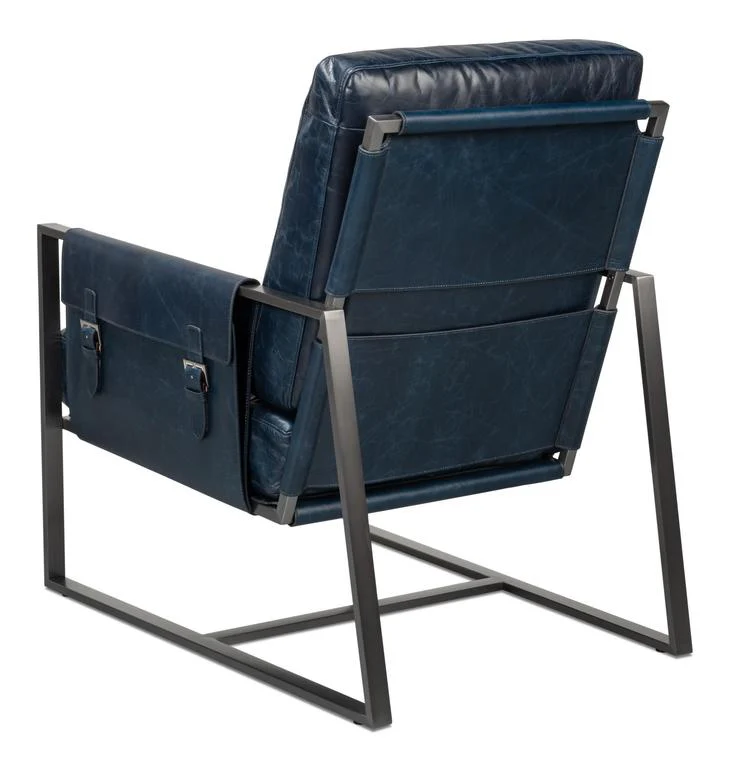 Edmonds Blue Distilled Leather Chair - Image 3