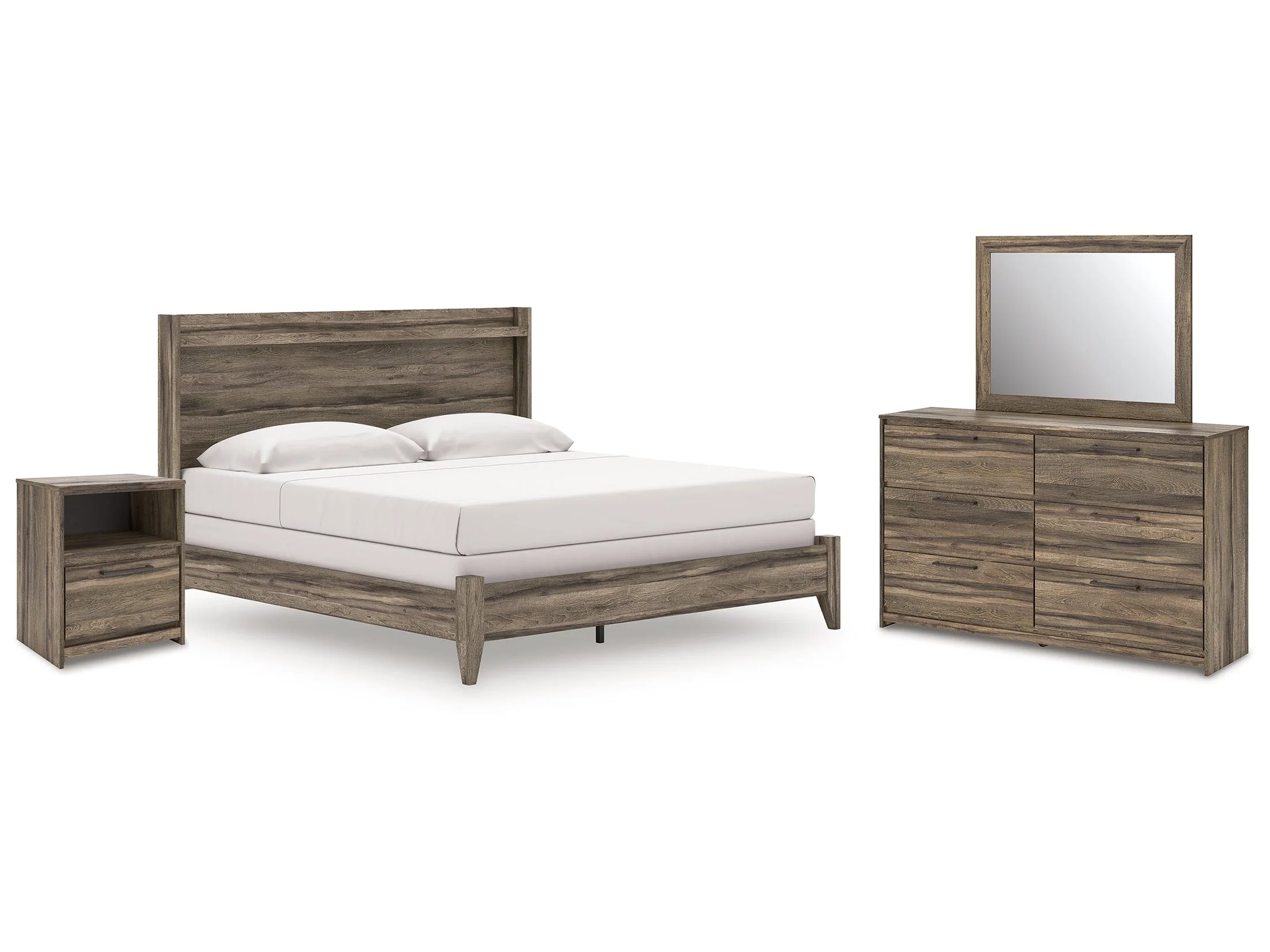 Elbrim Brown King Panel Bedroom Set with Dresser, Mirror and Nightstand (Online Special Price)
