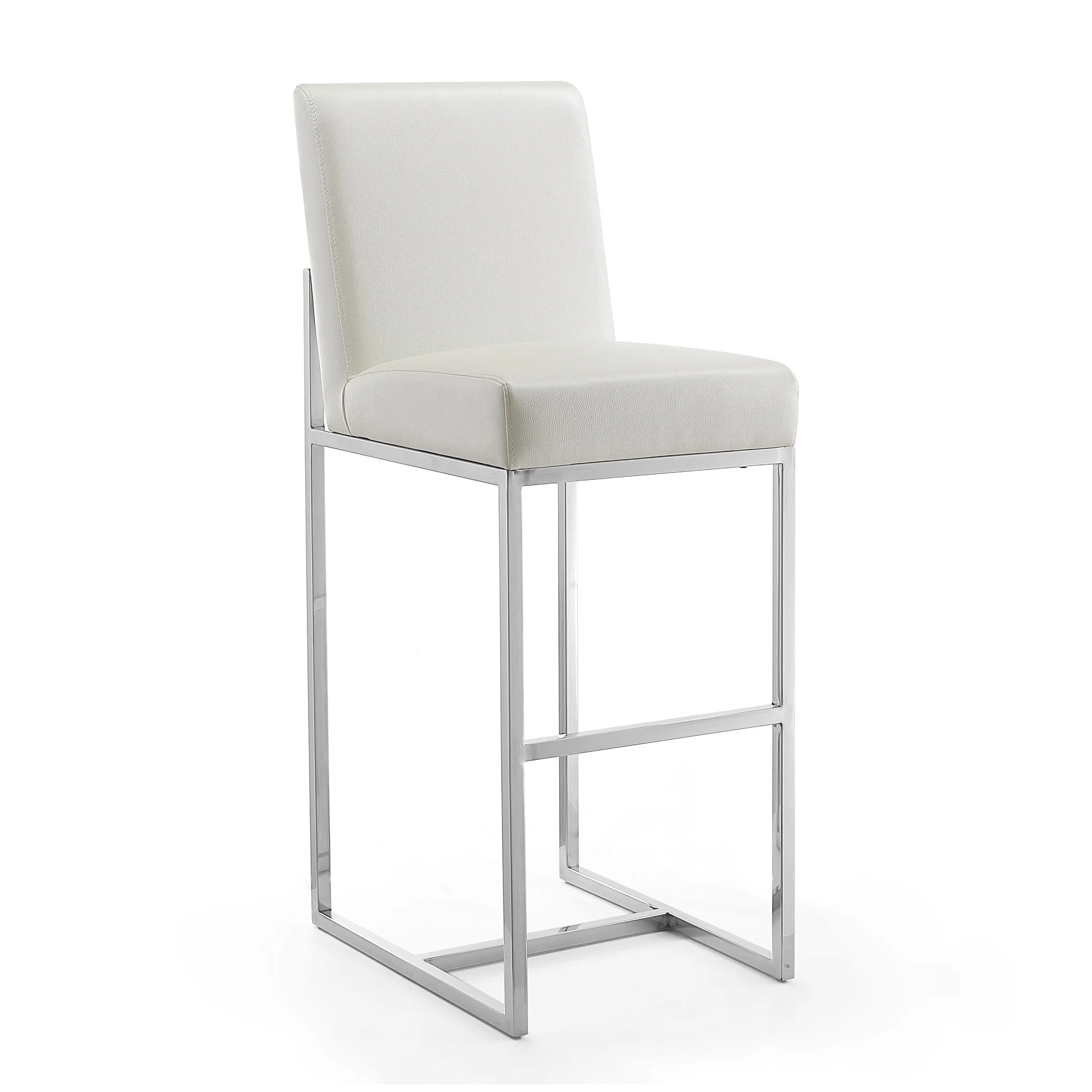 Element Faux Leather Bar Stool in Pearl White and Polished Chrome (set of 3) - Image 4