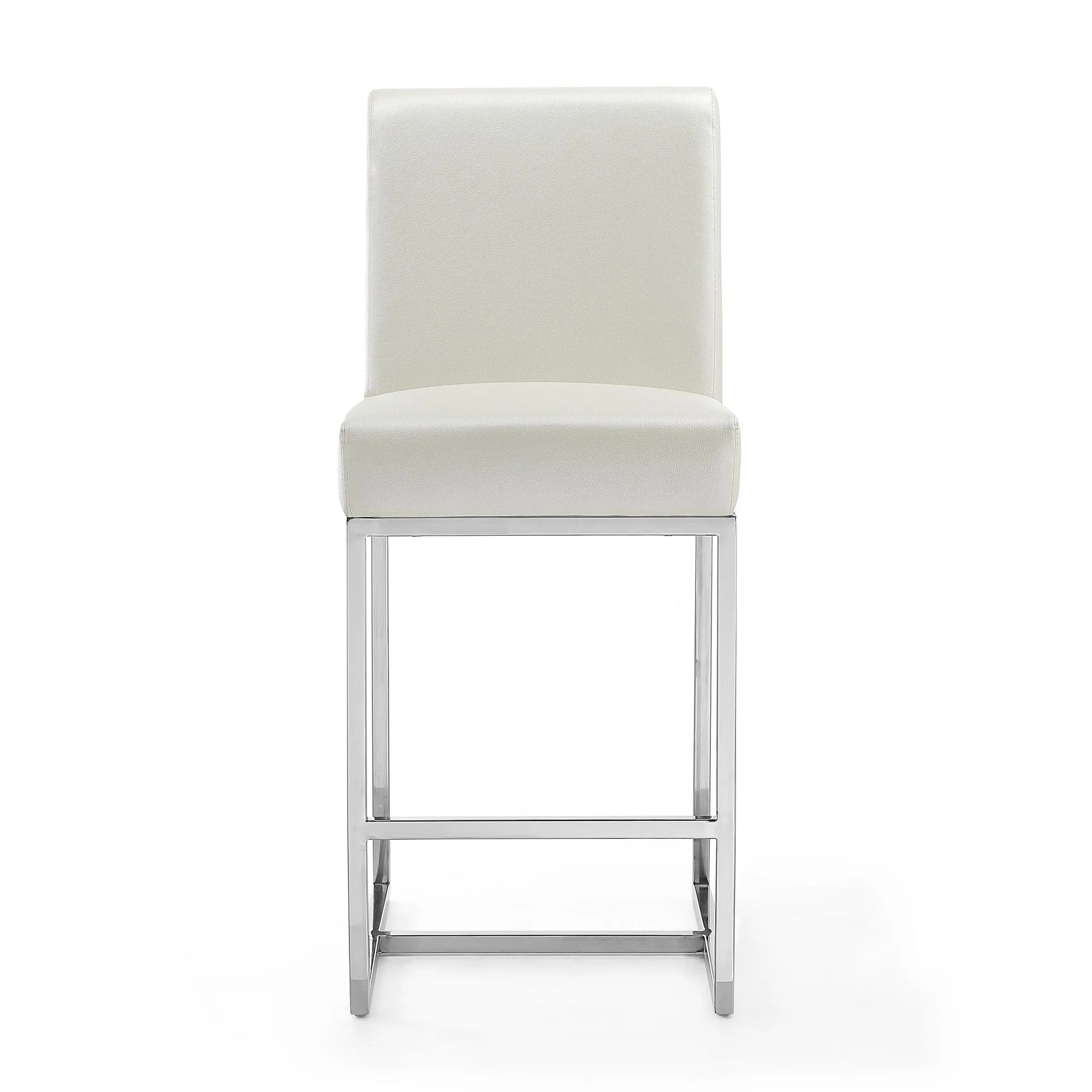 Element Faux Leather Counter Stool in Pearl White and Polished Chrome (set of 2) - Image 5