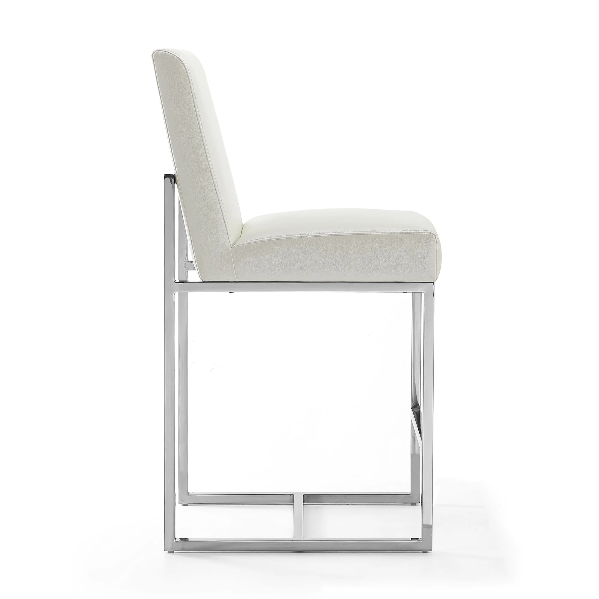 Element Faux Leather Counter Stool in Pearl White and Polished Chrome (set of 2) - Image 6