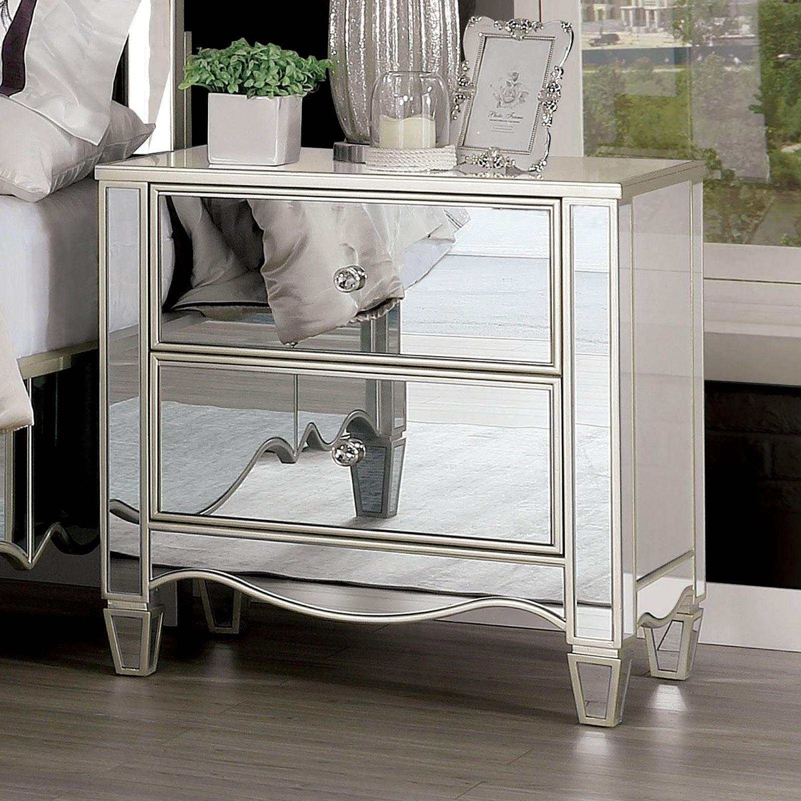 Eliora Silver & Mirrored Nightstand w/ USB Plug - Image 2