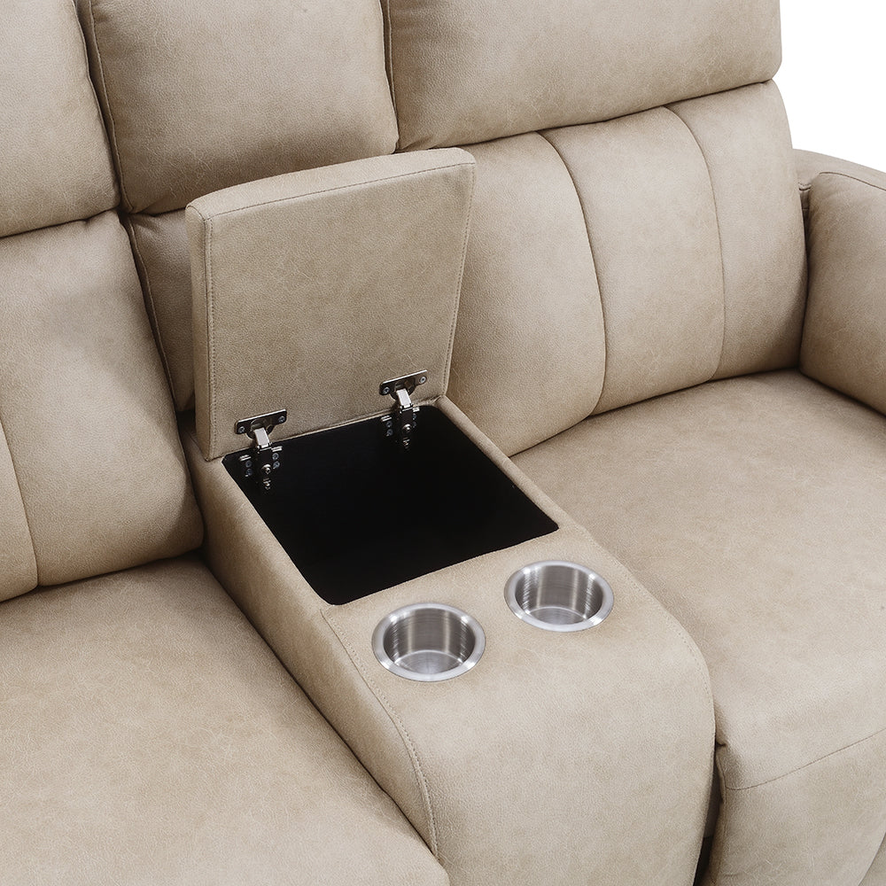 Elison Dark Beige Motion Loveseat w/Console - Image 7