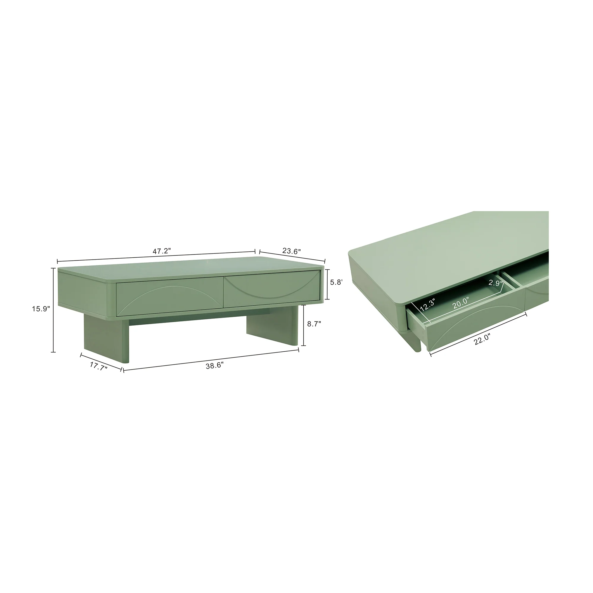 Ella 47.2" Coffee Table in Sage Green - Image 3