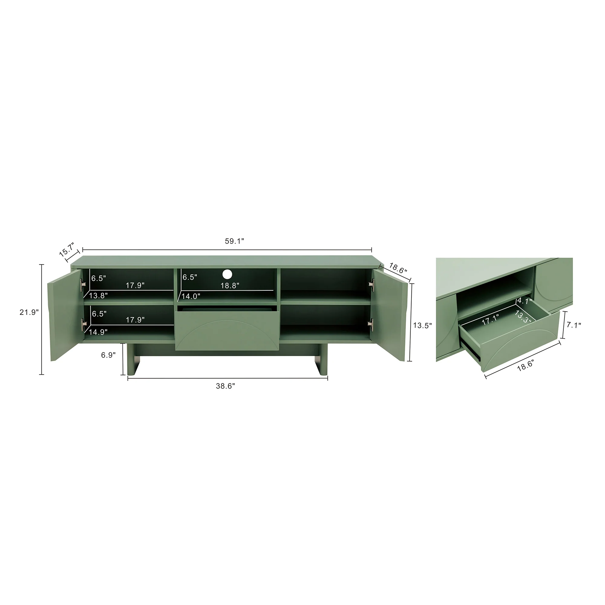 Ella 59" TV Stand in Sage Green - Image 3