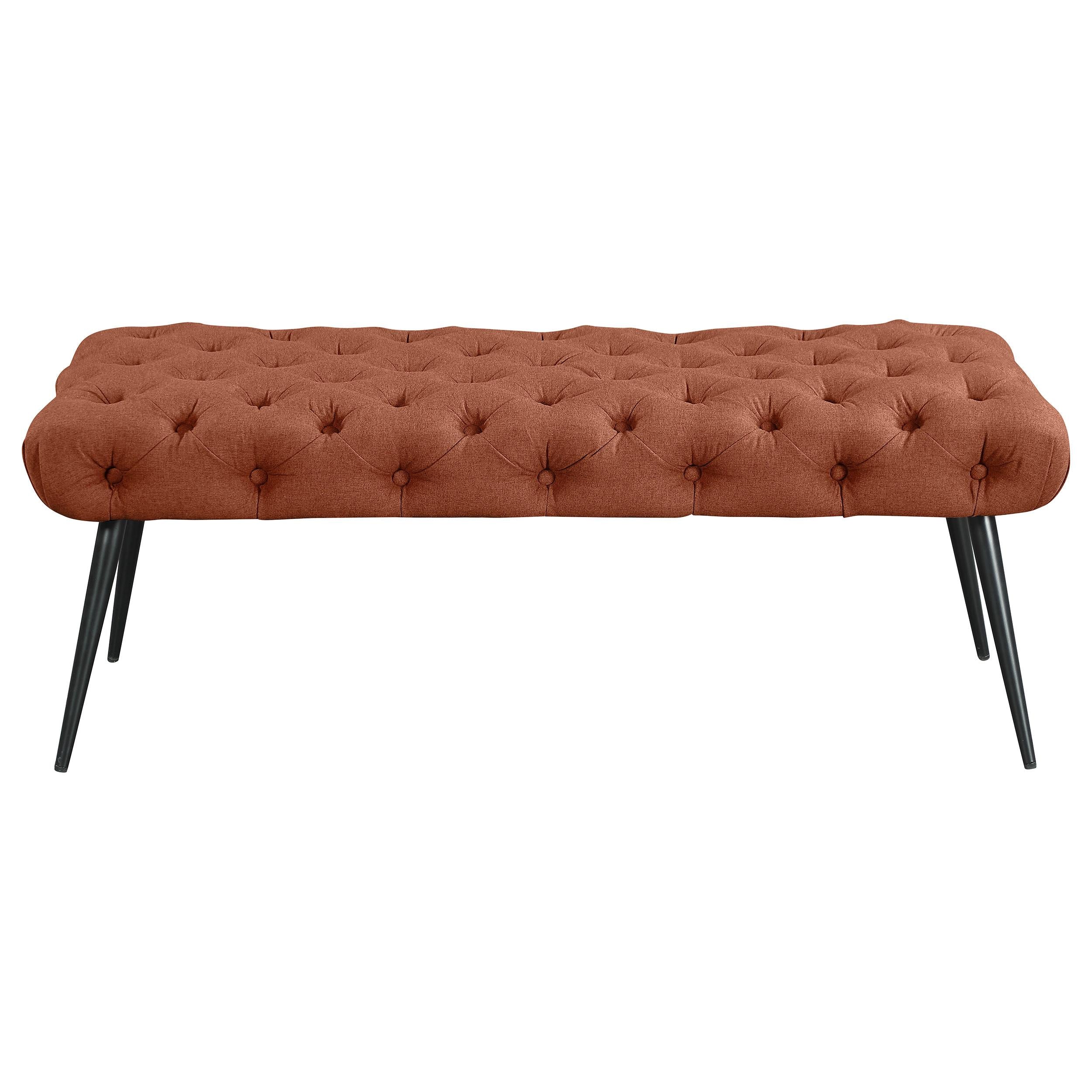 Ella Rust Upholstered Tufted Bench Metal Legs - Image 3