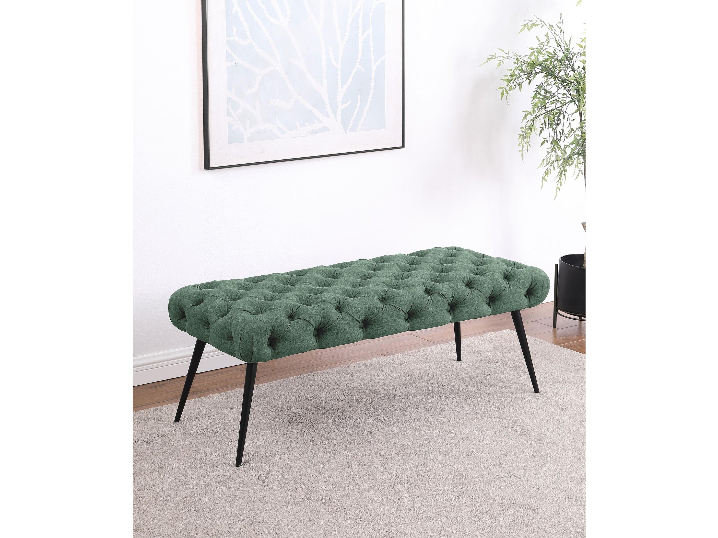 Ella Teal Upholstered Tufted Bench Metal Legs