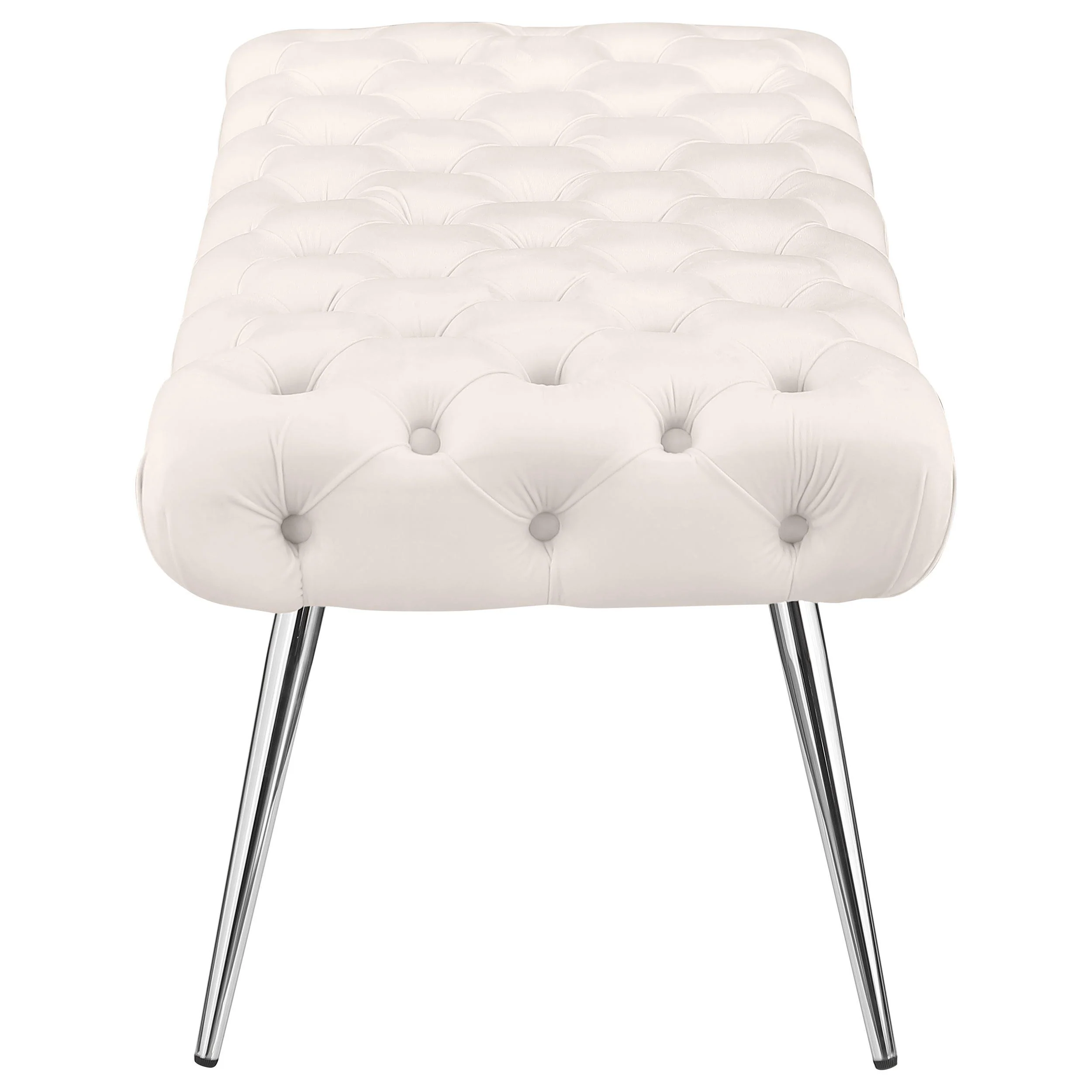 Ella Ivory Upholstered Tufted Bench Stainless Steel Legs - Image 4