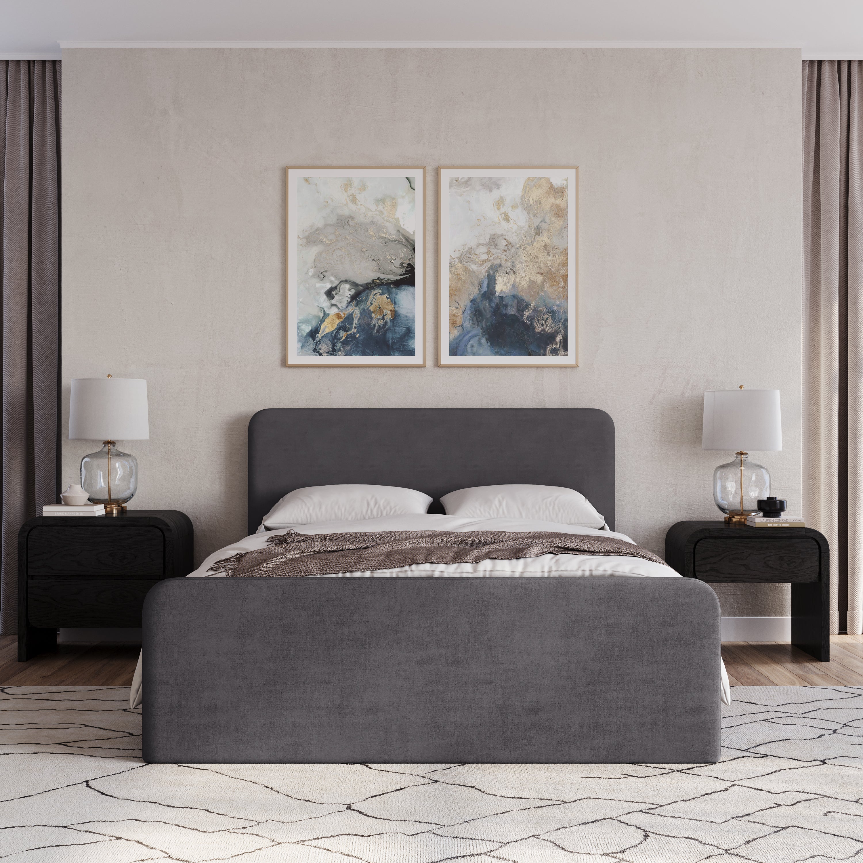 Elora Fully Upholstered California King Platform Bed in Charcoal Velvet - Image 2