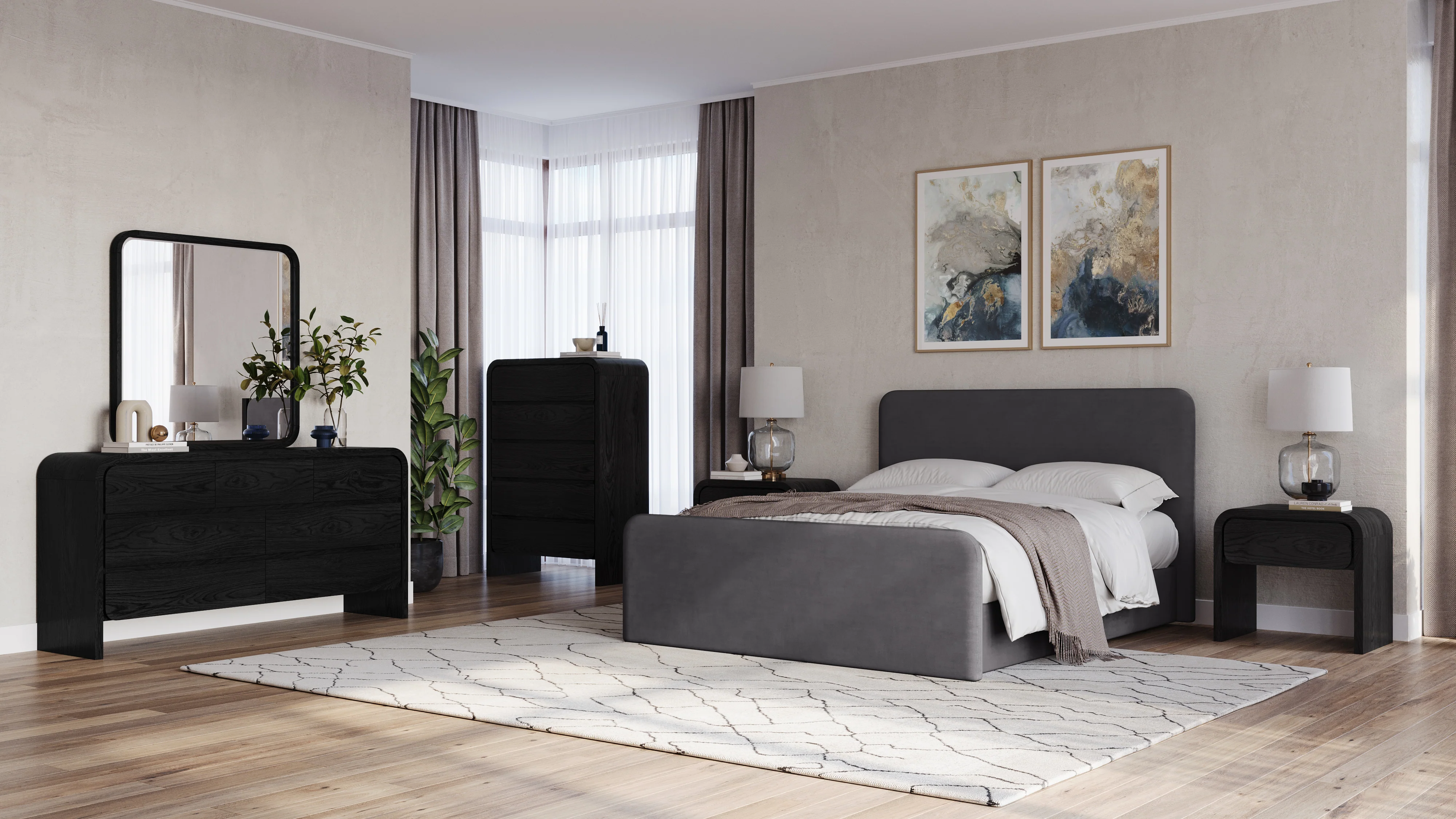 Elora Fully Upholstered California King Platform Bed in Charcoal Velvet - Image 7