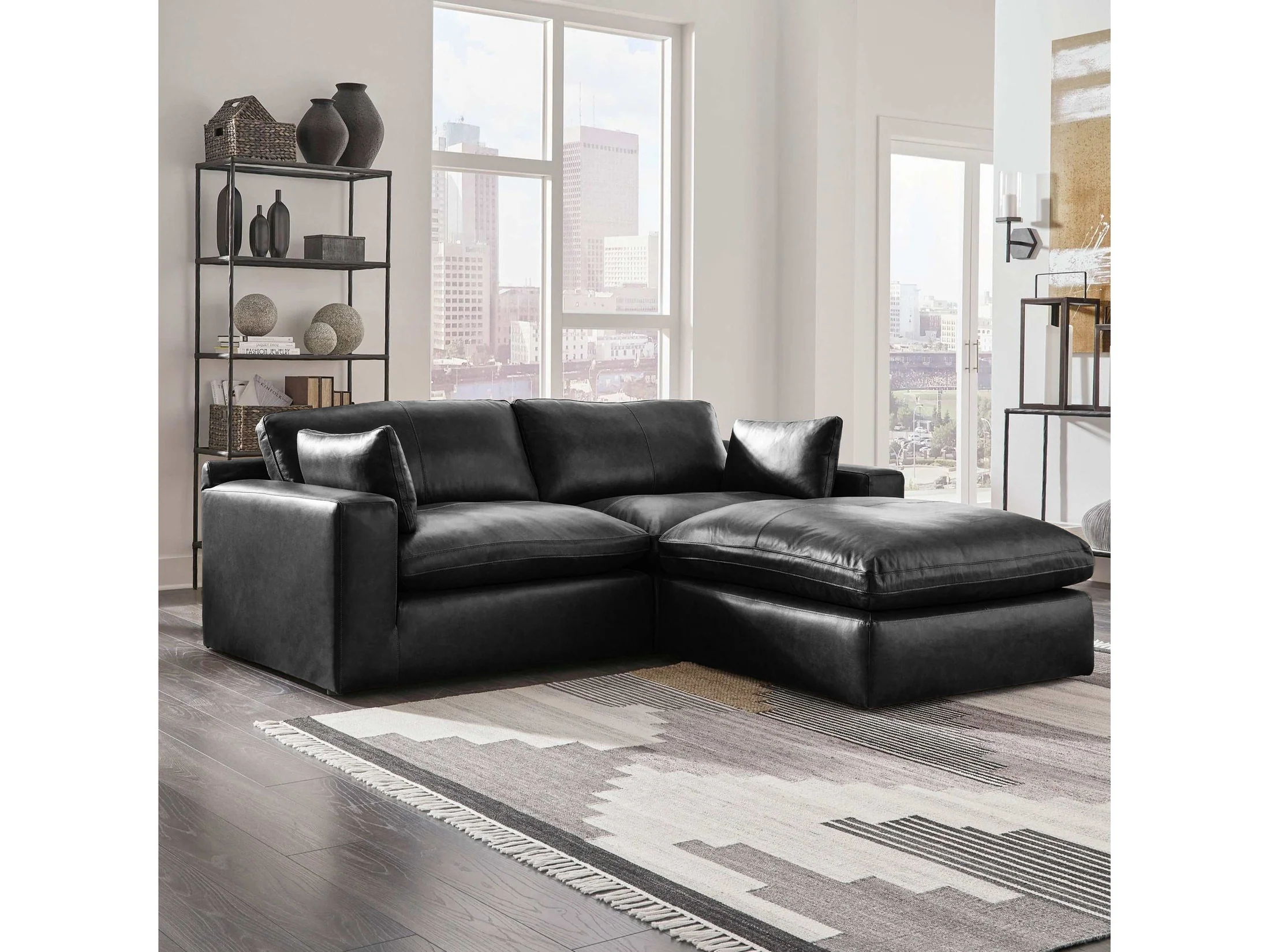 Emilia Black Leather 2pc Modular Sectional Loveseat - Image 6