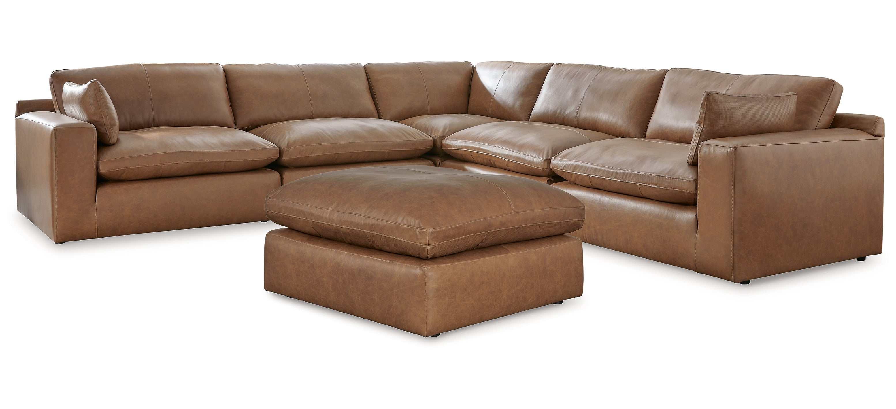 Emilia Caramel Leather 5pc Modular Sectional and Ottoman (Online Special Price) - Image 4