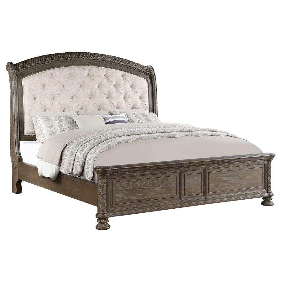 Emmett Walnut & Beige Tufted Headboard Queen Panel Bed - Image 2