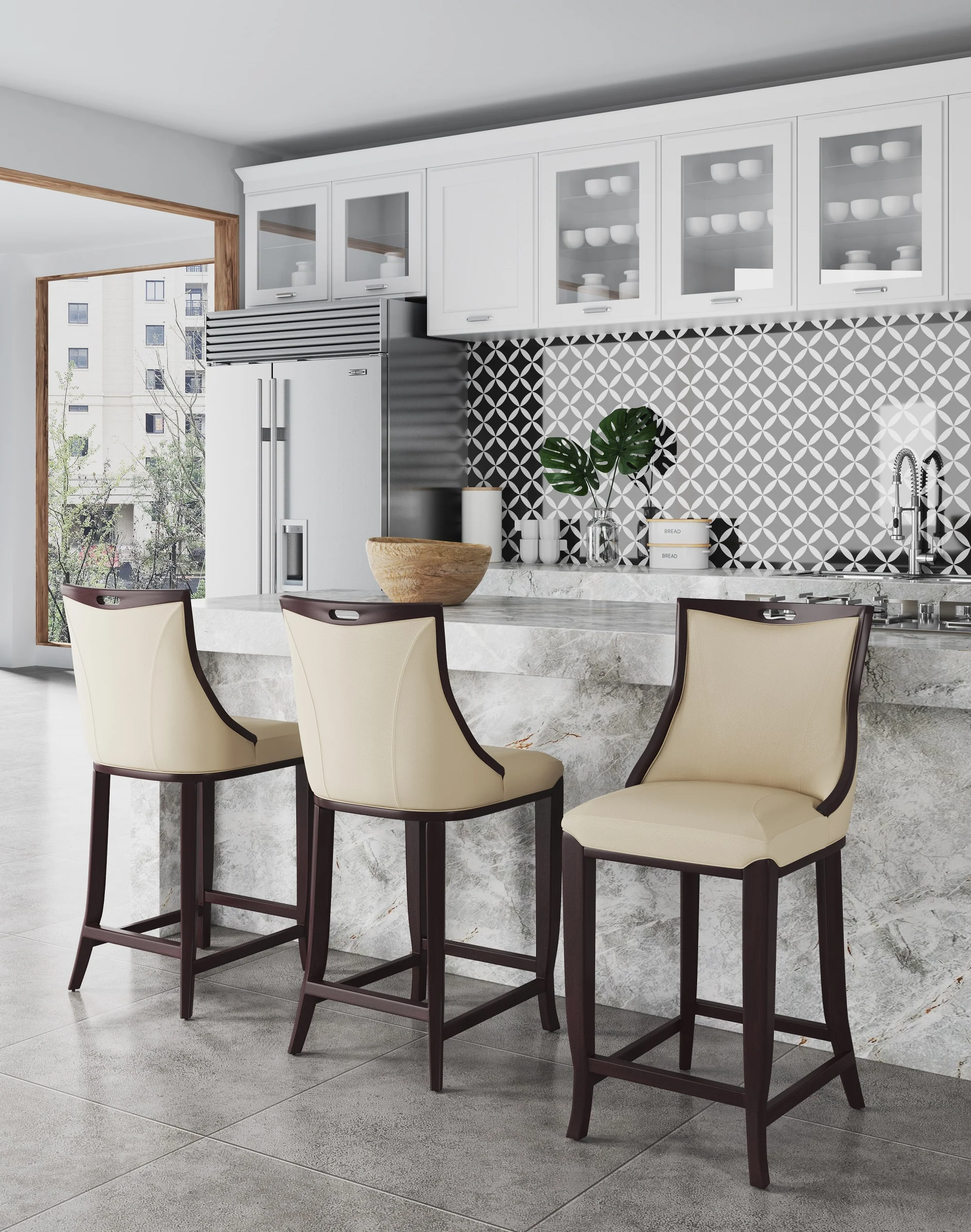 Emperor Bar Stool in Cream and Walnut (set of 2) - Image 2