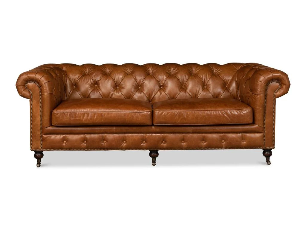 English Club Brown Tufted Sofa