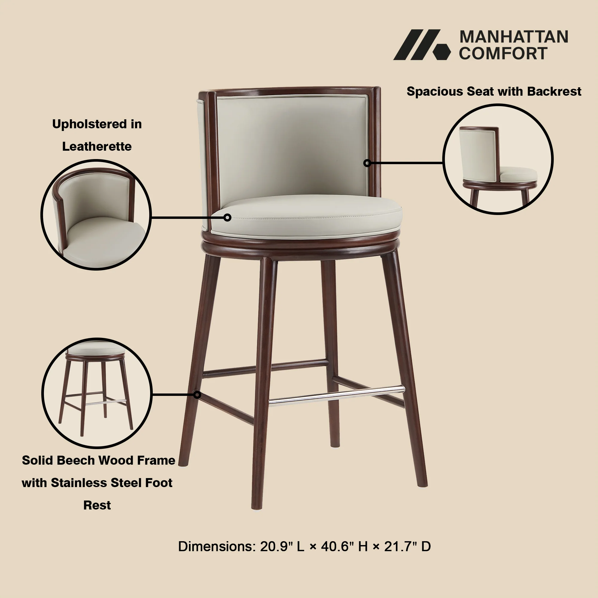 Evalyn Barstool in Stone - Image 4