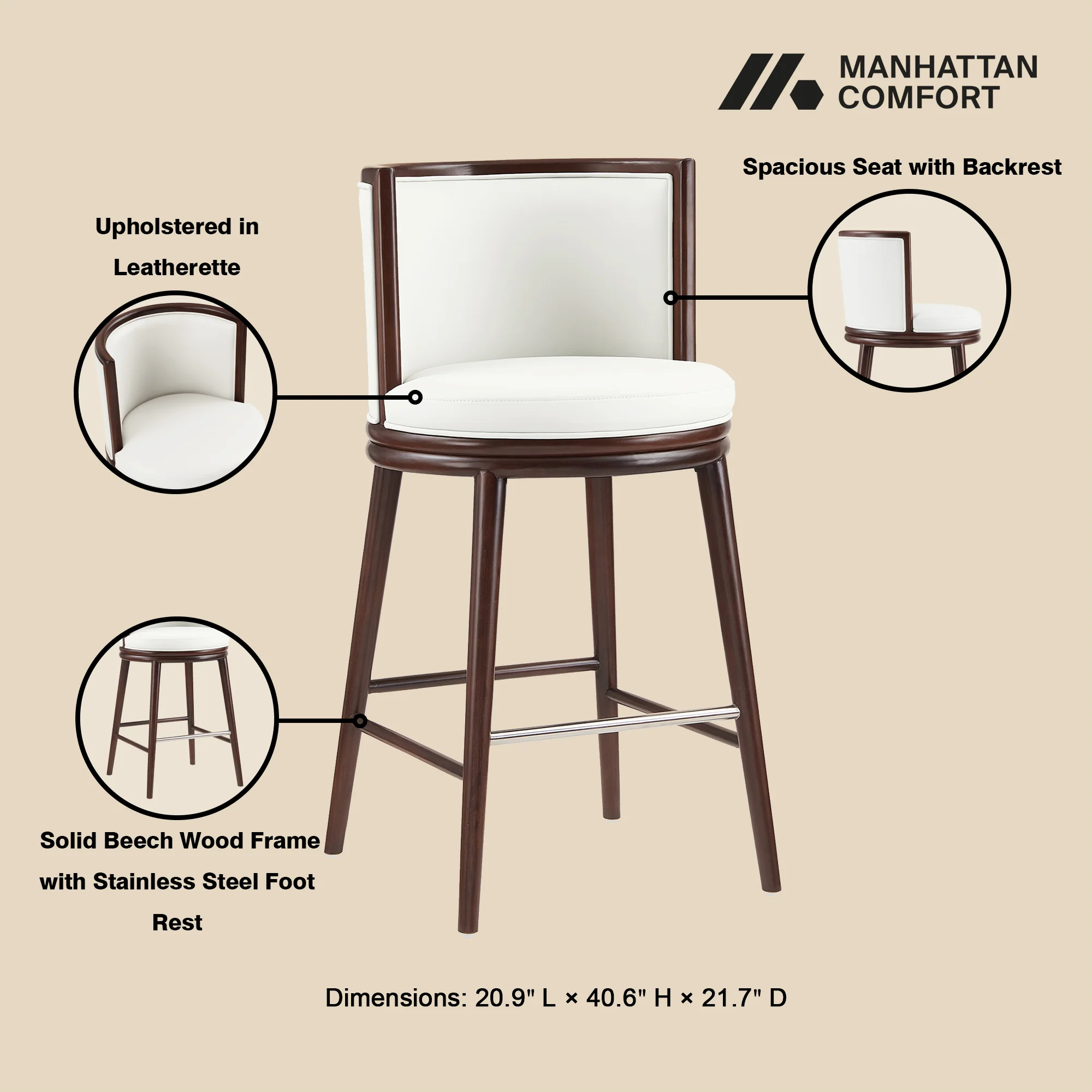 Evalyn Barstool in White (set of 2) - Image 4