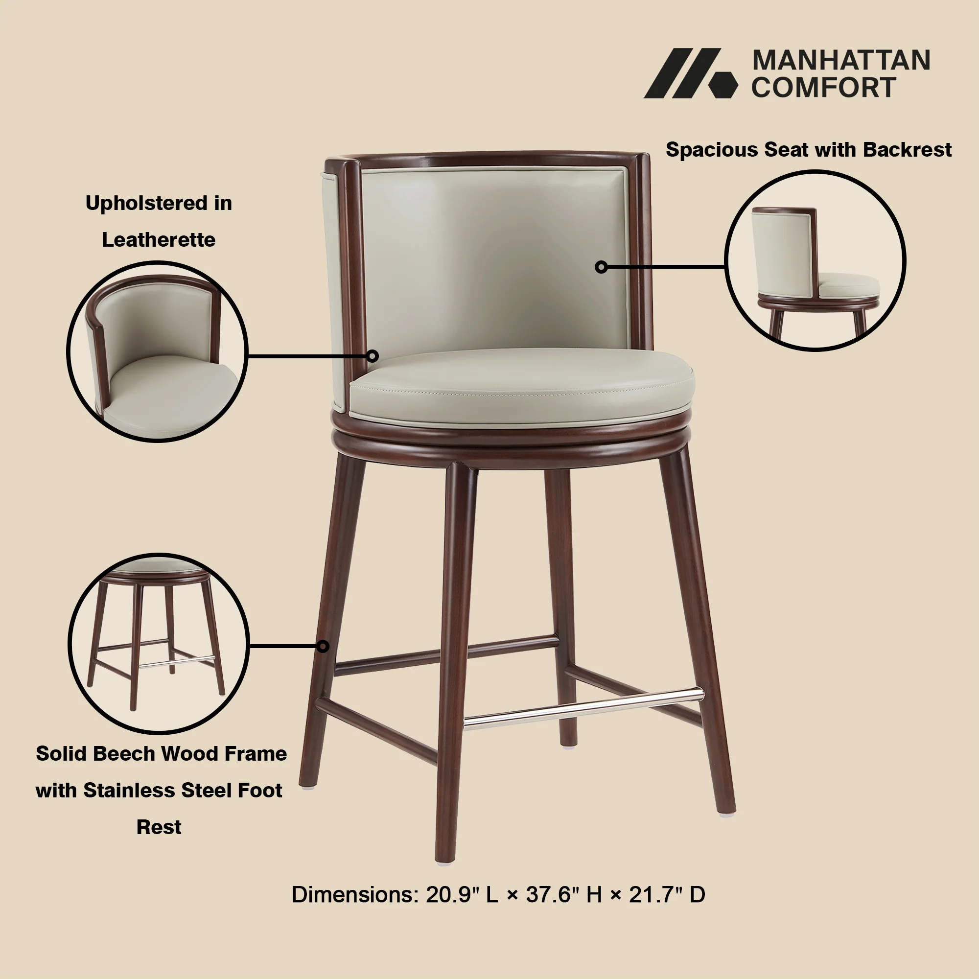 Evalyn Counter Stool in Stone - Image 4