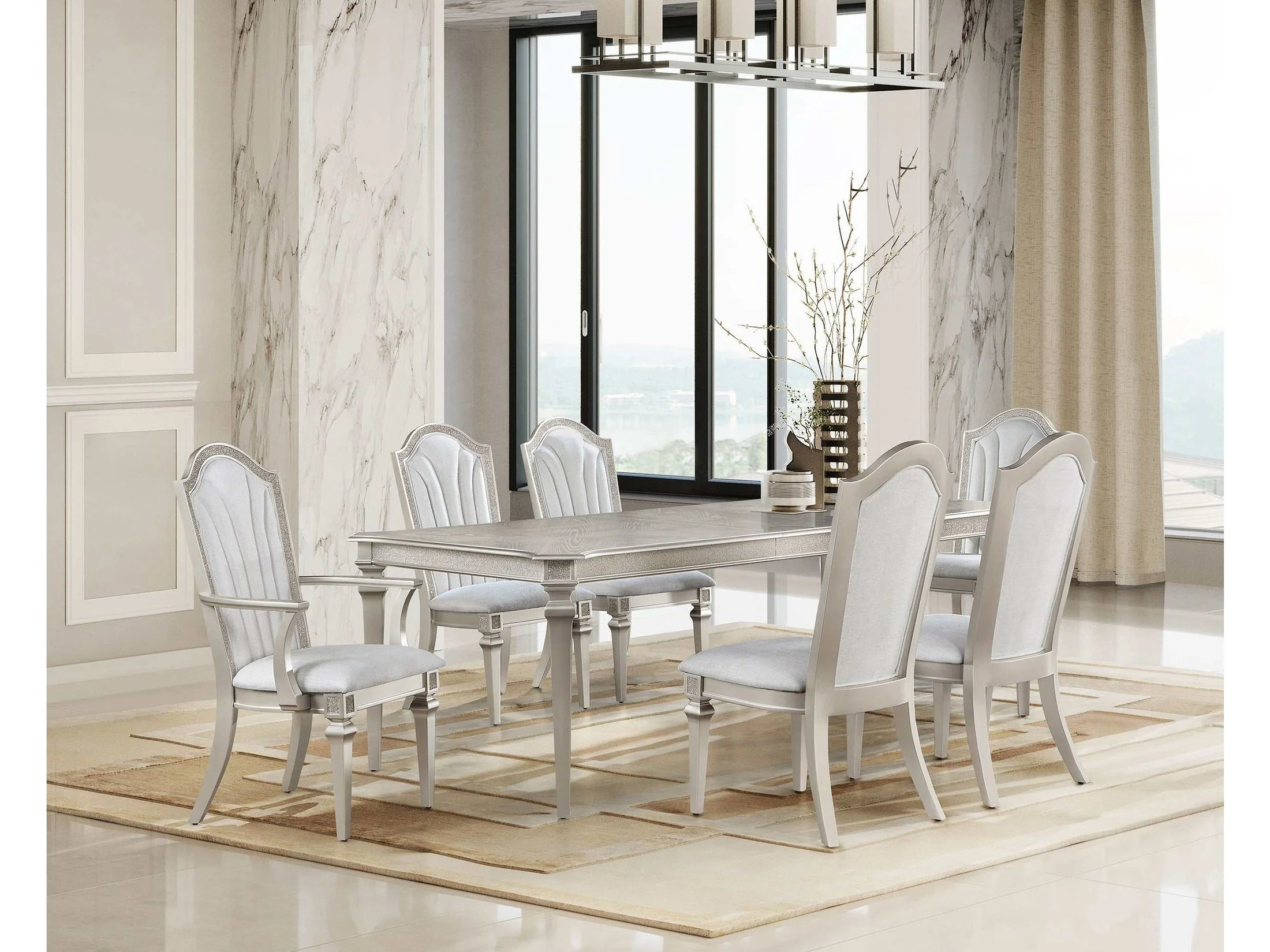Evangeline Silver Oak/ Ivory 7 Pc Dining Set