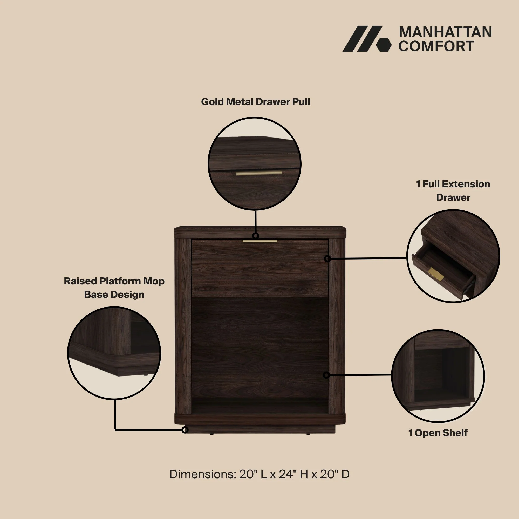 Evelyn Nightstand in Brown (set of 2) - Image 4