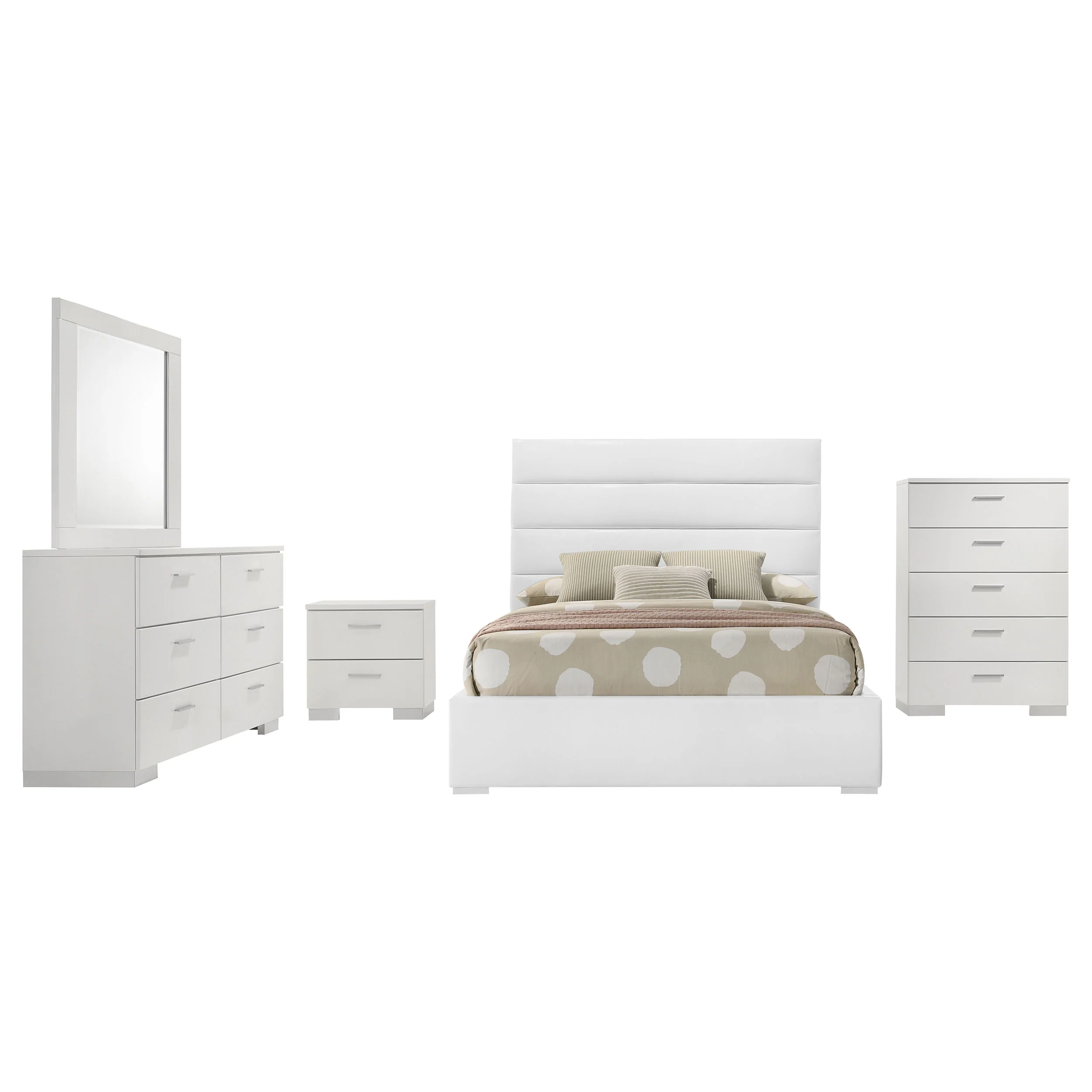 Felicity White High Gloss 5-piece Twin Bedroom Set - Image 2