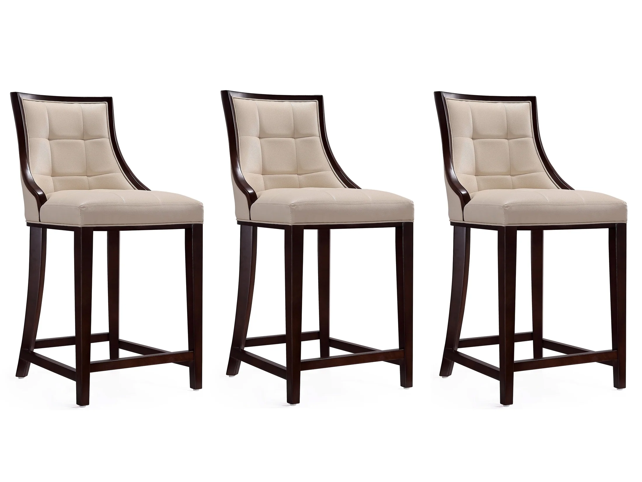Fifth Ave Counter Stool in Cream and Dark Walnut (set of 3)