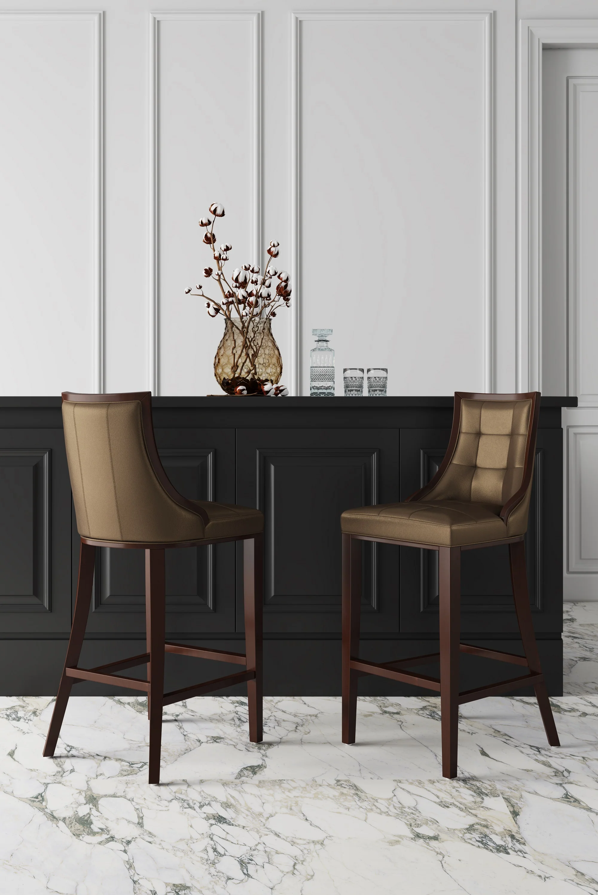 Fifth Avenue Bar Stool in Bronze and Walnut (set of 2) - Image 2