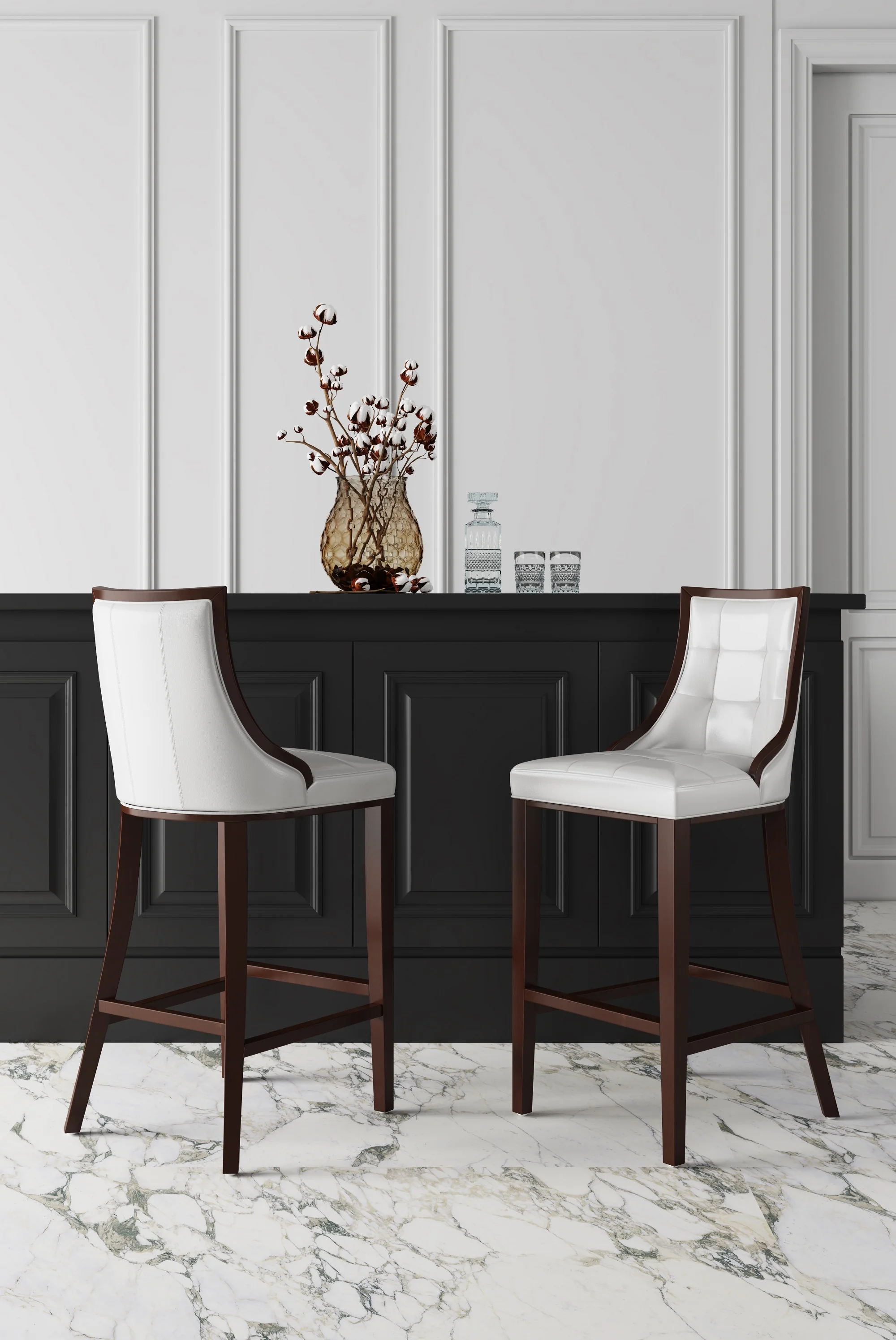 Fifth Avenue Bar Stool in Pearl White and Walnut (set of 3) - Image 2