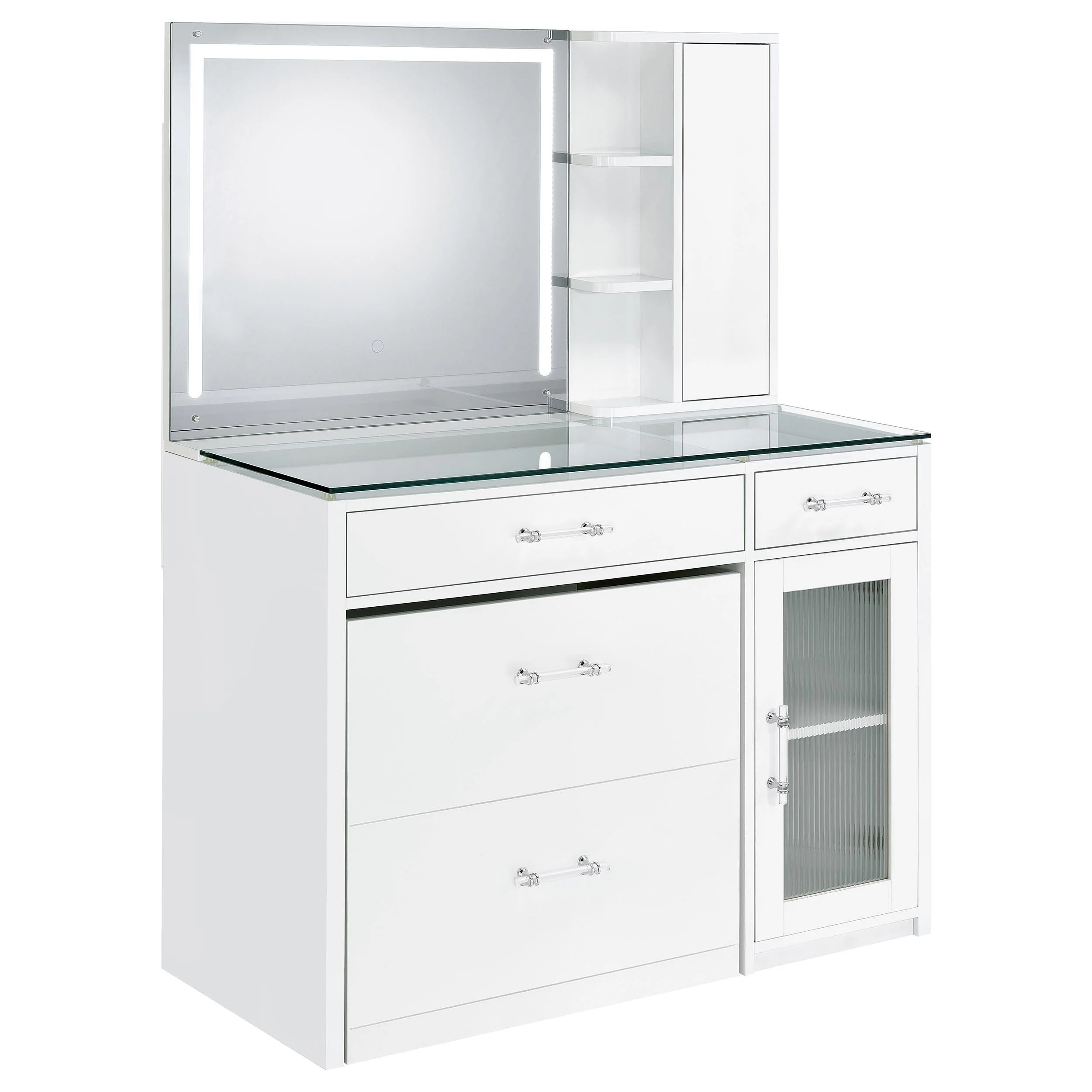 Flora White High Gloss 2-drawer Vanity Set with LED Mirror - Image 2