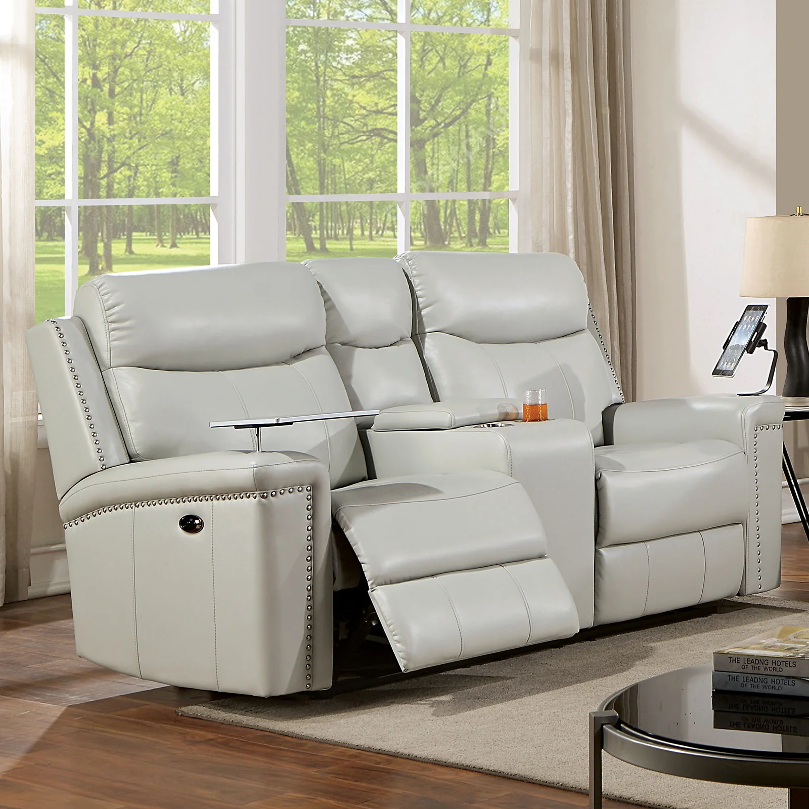 Florine Light Gray Leatherette Power Sofa & Loveseat - Image 3