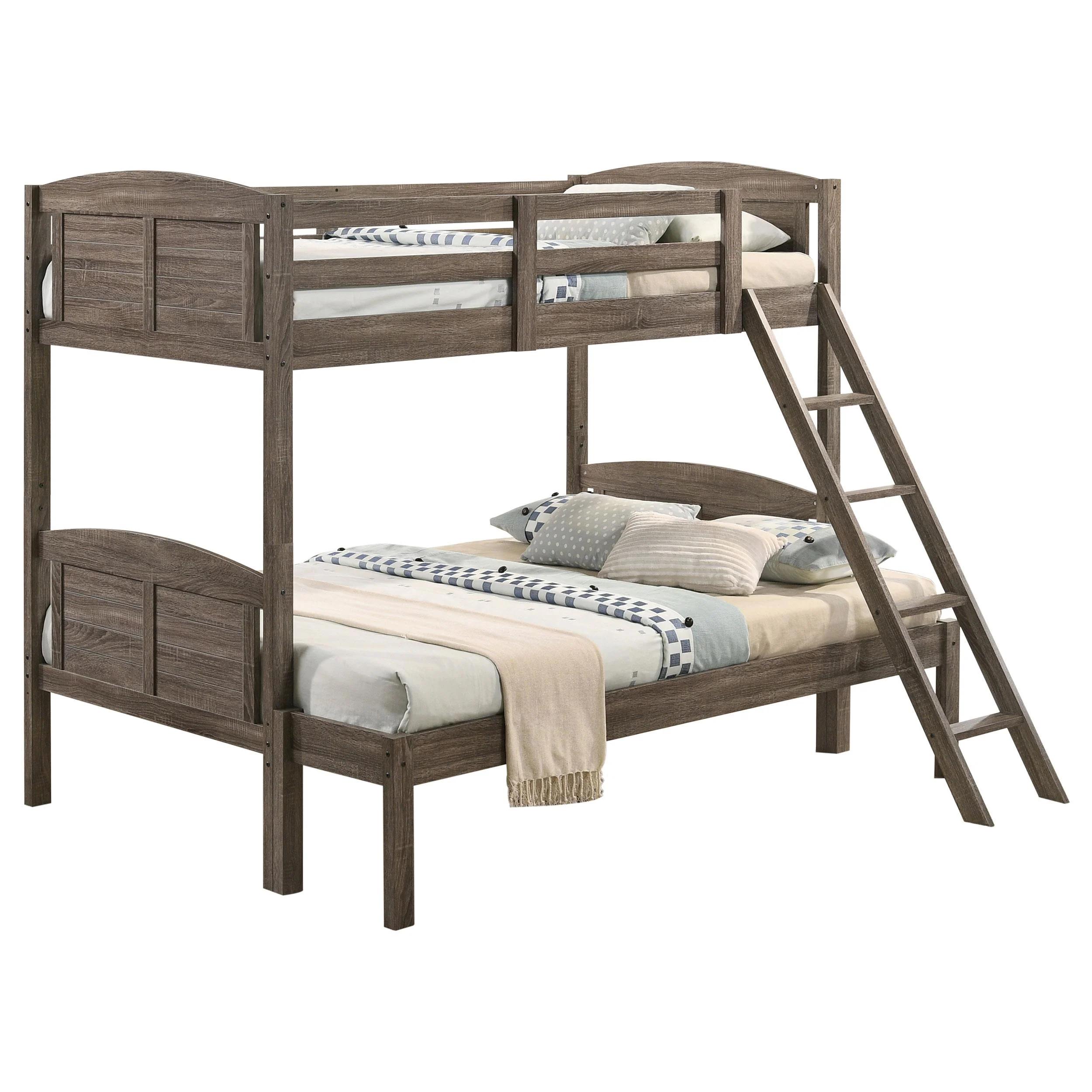 Flynn Weathered Brown Wood Twin Over Full Bunk Bed with Mattress - Image 2
