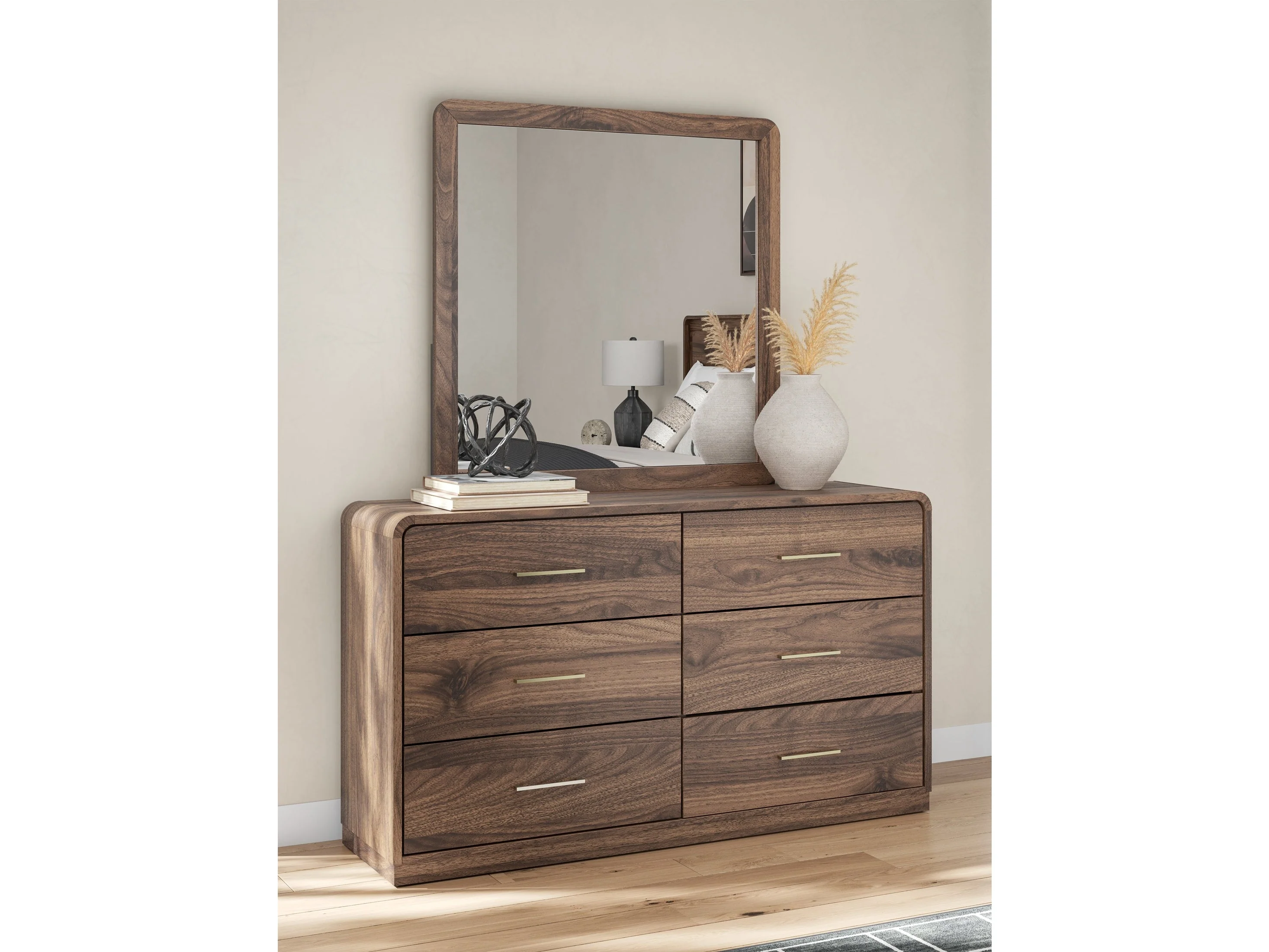Fortlorn Walnut Brown Dresser and Mirror (Online Special Price)