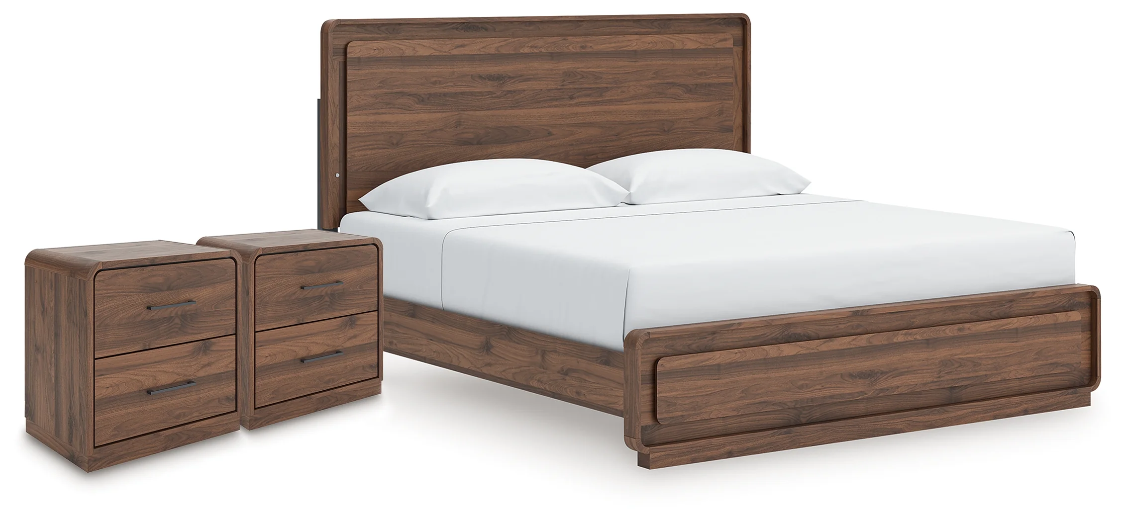 Fortlorn Walnut Brown King Panel Bed and 2 Nightstands (Online Special Price)